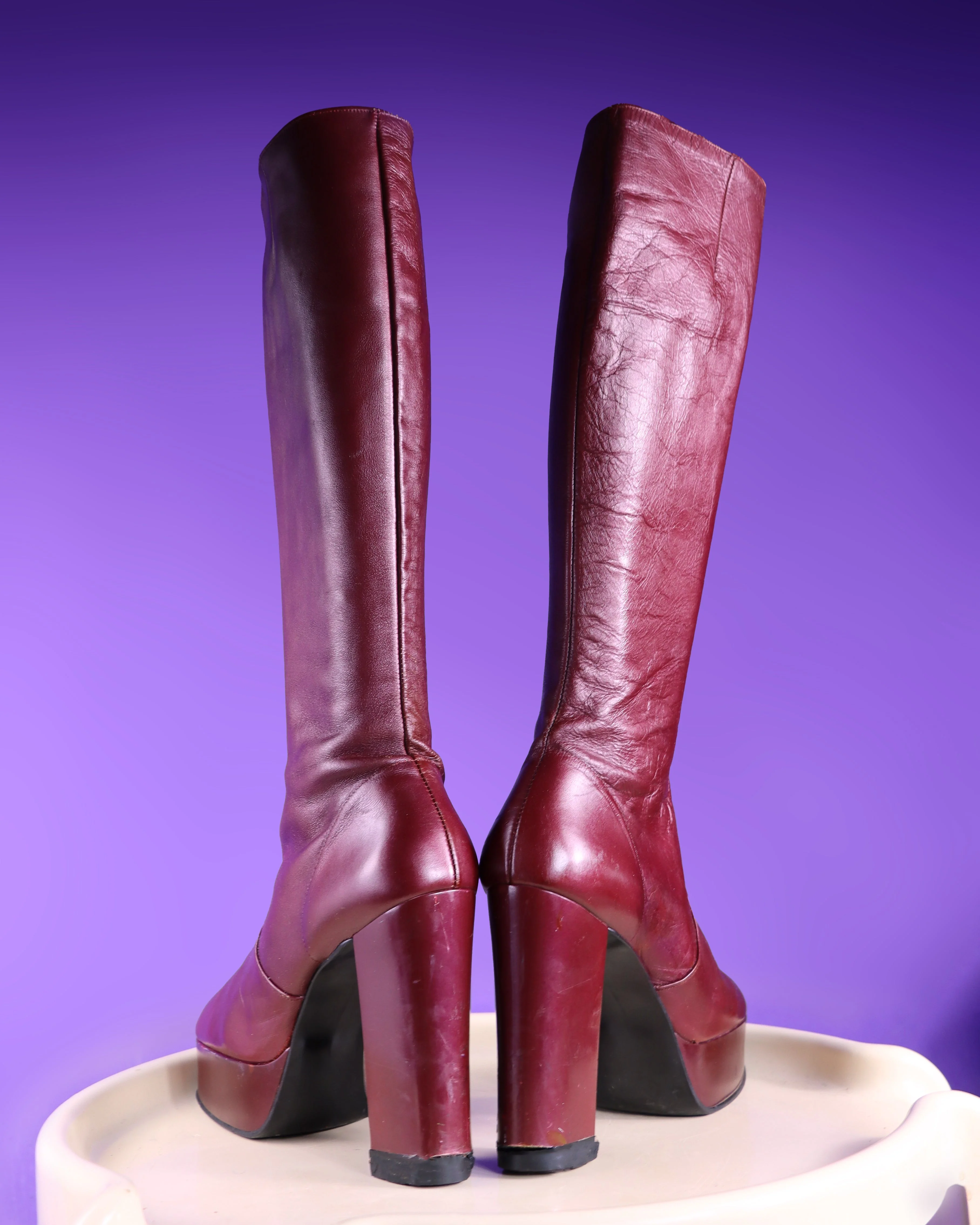 Vintage 1970s Burgundy Platform Boots - Image 50
