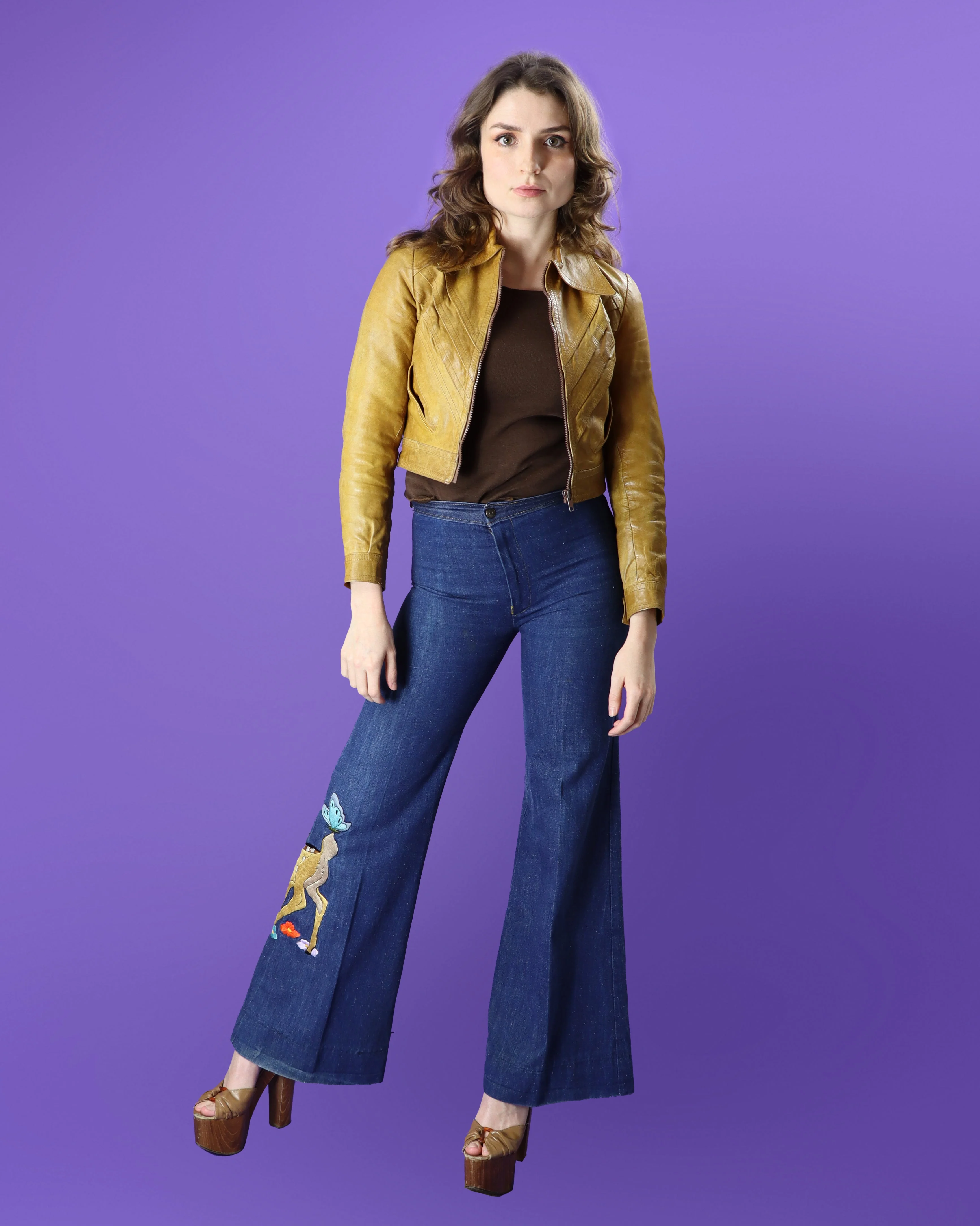 Vintage 1970s Chevron Tan Leather Bomber Jacket - Image 17