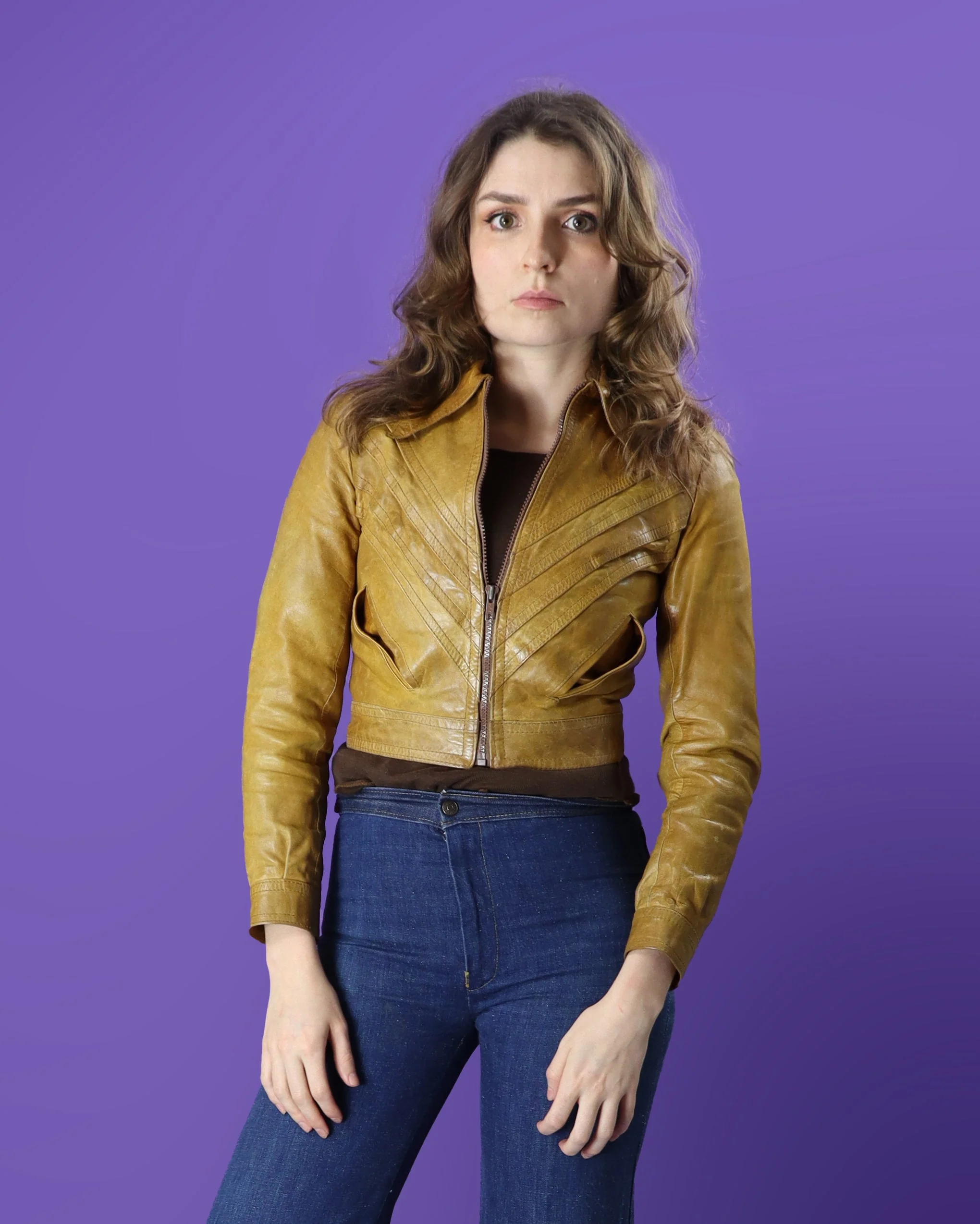 Vintage 1970s Chevron Tan Leather Bomber Jacket - Image 73