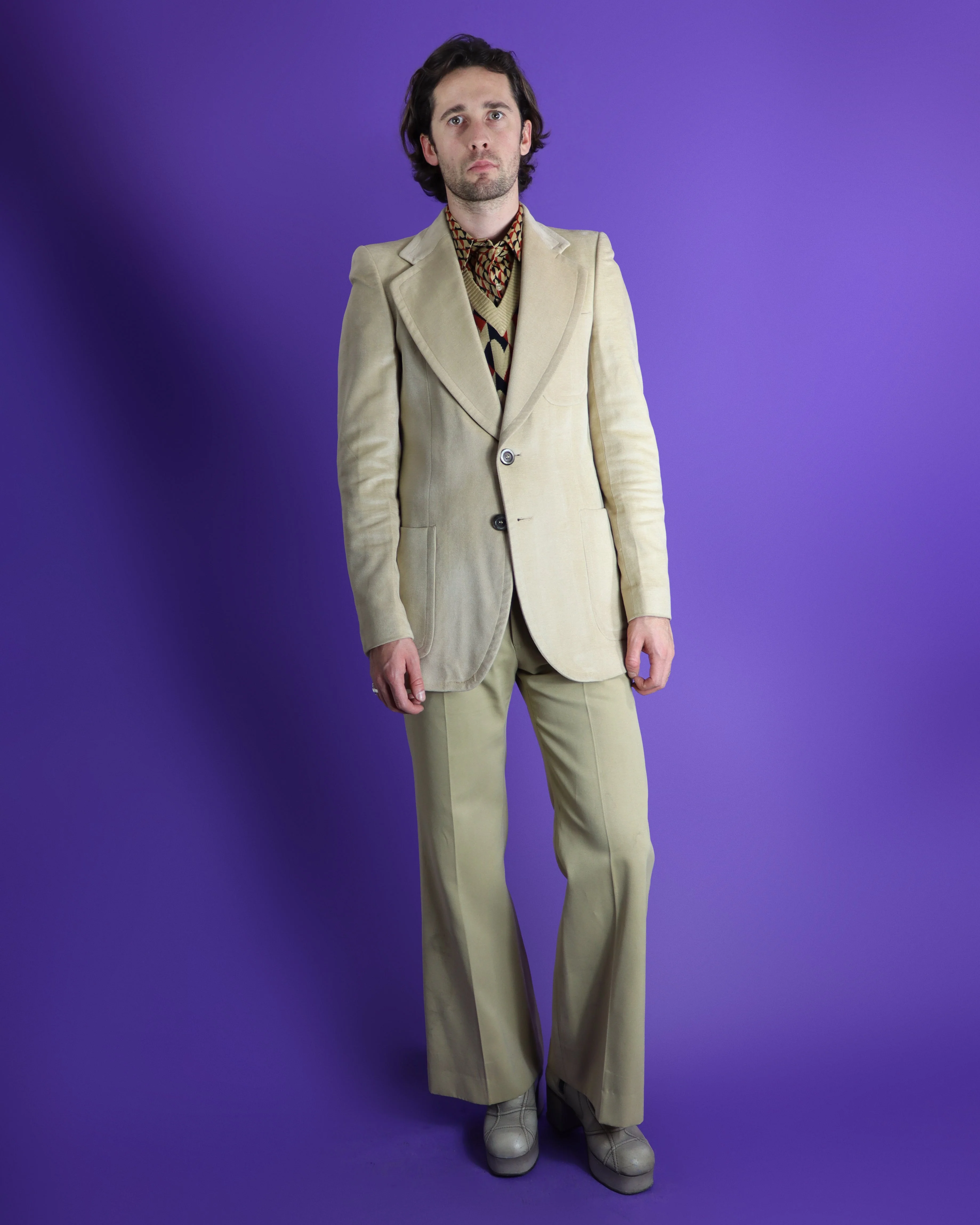 Vintage 1970s Italian Cream Velvet Blazer - Image 181