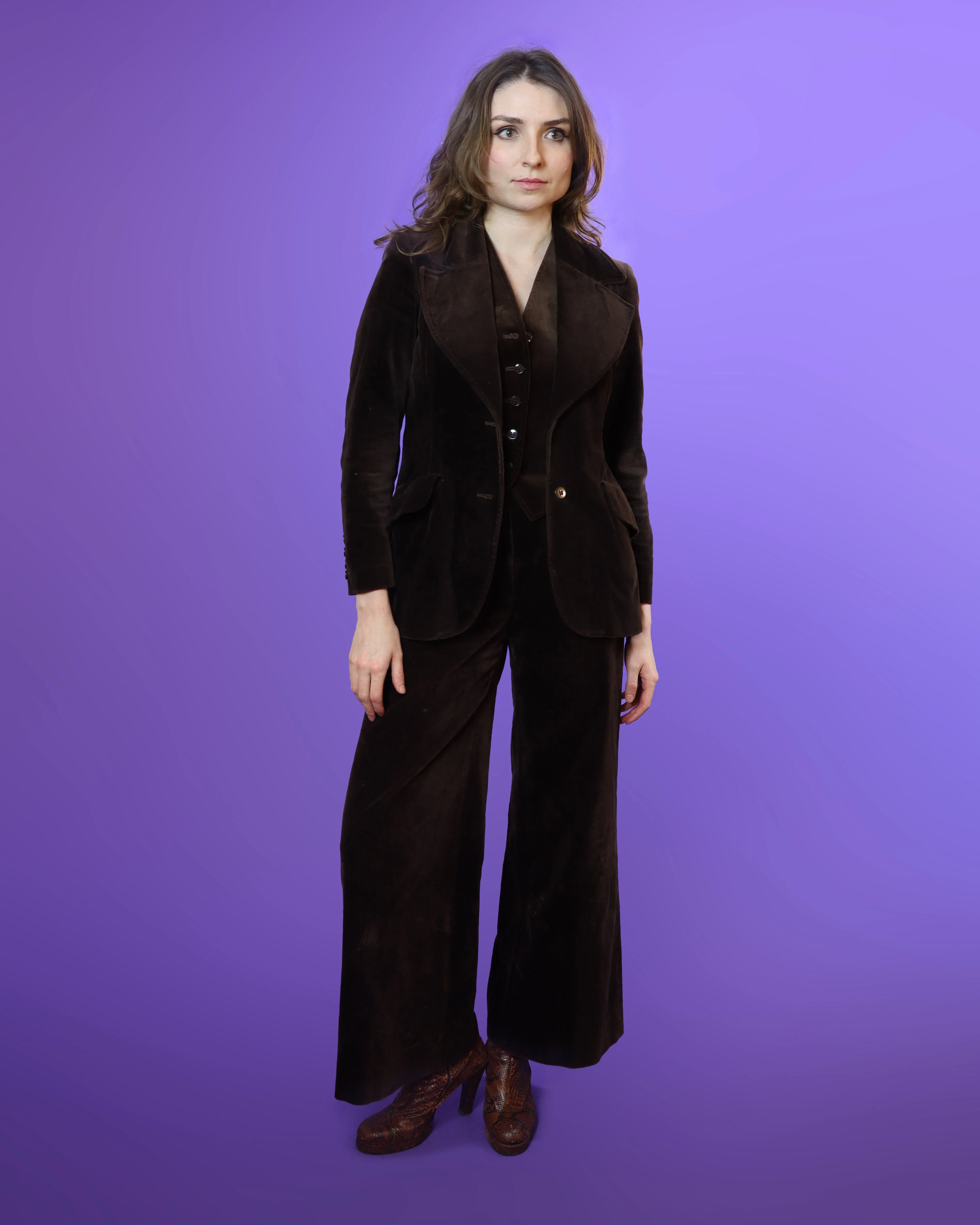 Vintage 1970s Jaeger Brown Velvet 3 Piece Suit - Image 217
