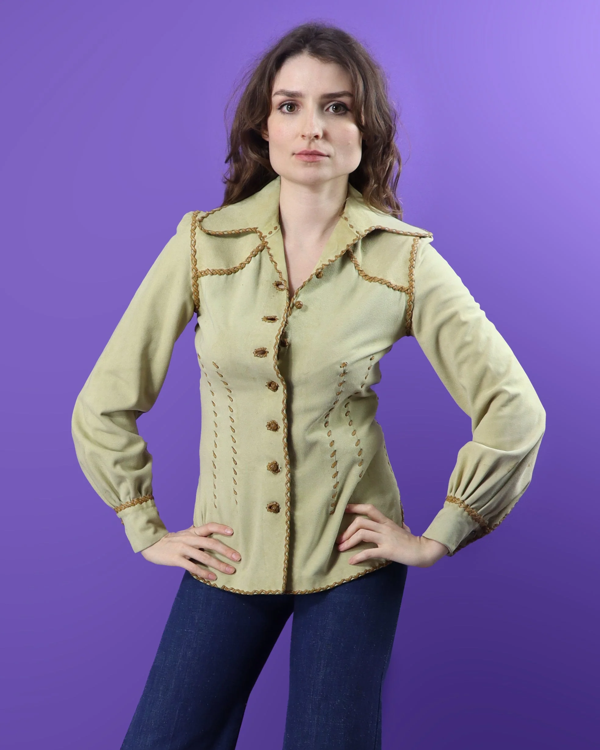 Vintage 1970s North Beach Leather Cream Suede Balloon Sleeve Shirt - Image 181