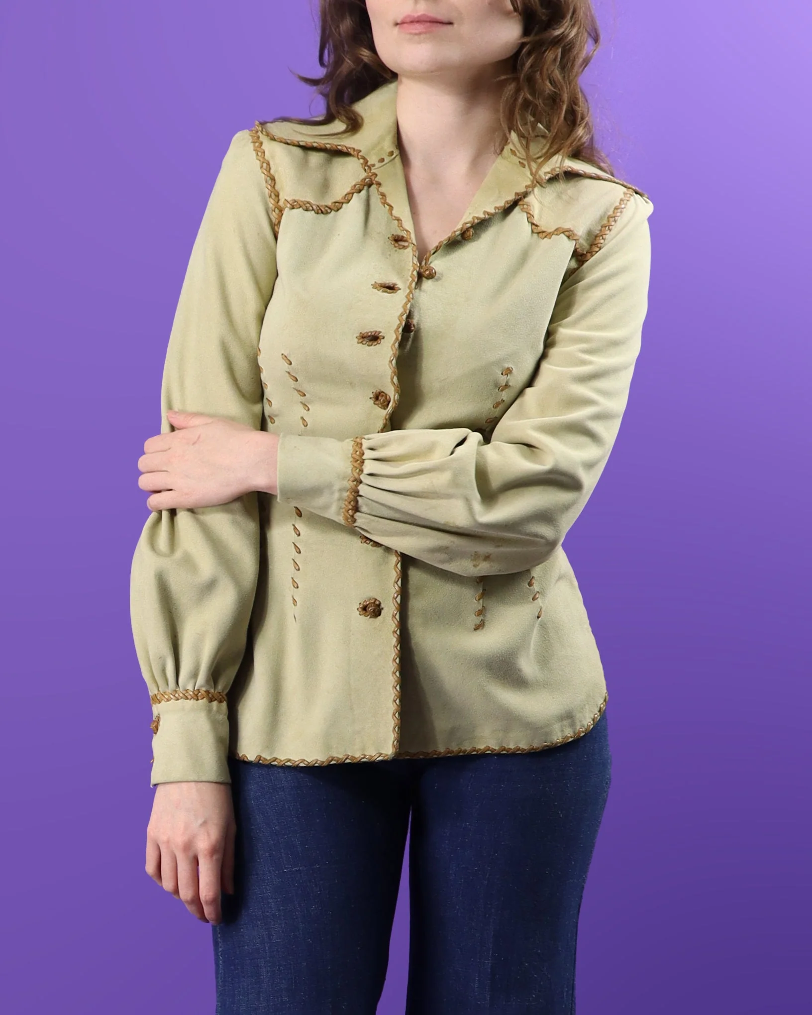 Vintage 1970s North Beach Leather Cream Suede Balloon Sleeve Shirt - Image 20