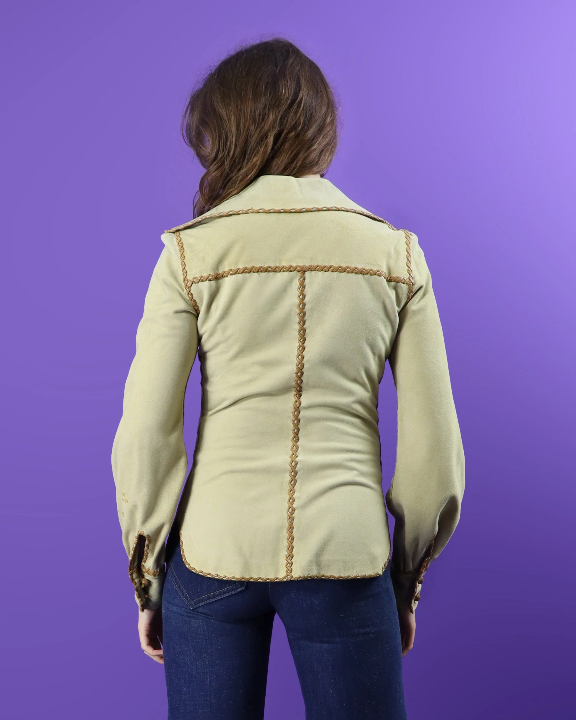 Vintage 1970s North Beach Leather Cream Suede Balloon Sleeve Shirt - Image 205