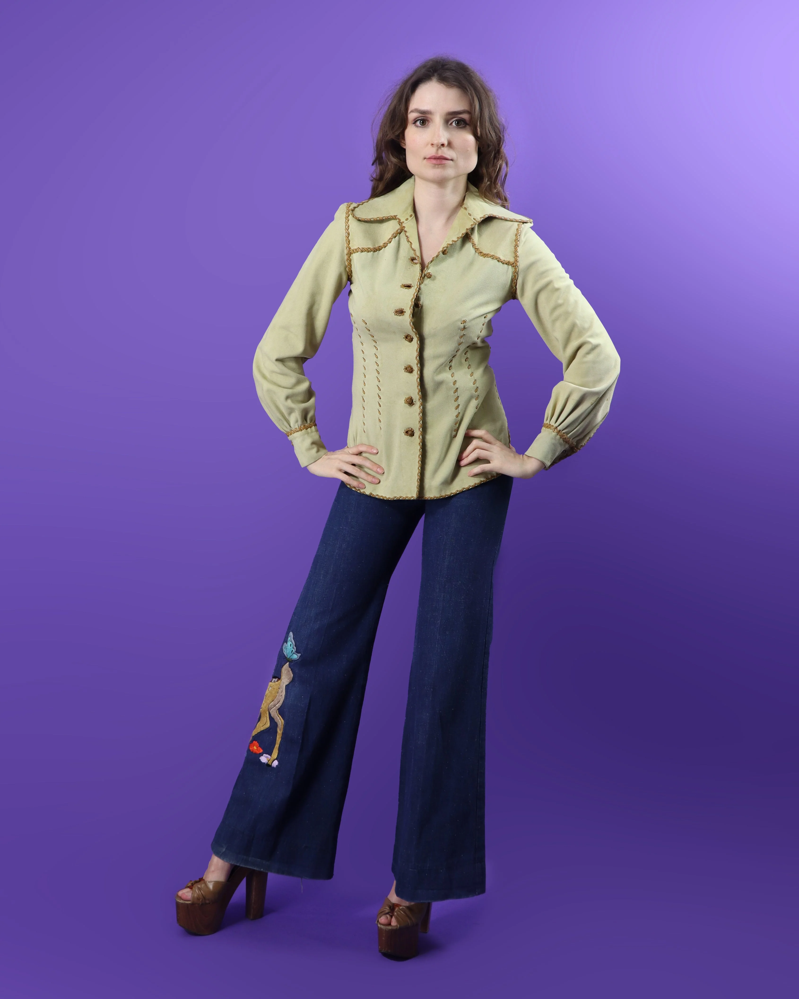 Vintage 1970s North Beach Leather Cream Suede Balloon Sleeve Shirt - Image 75