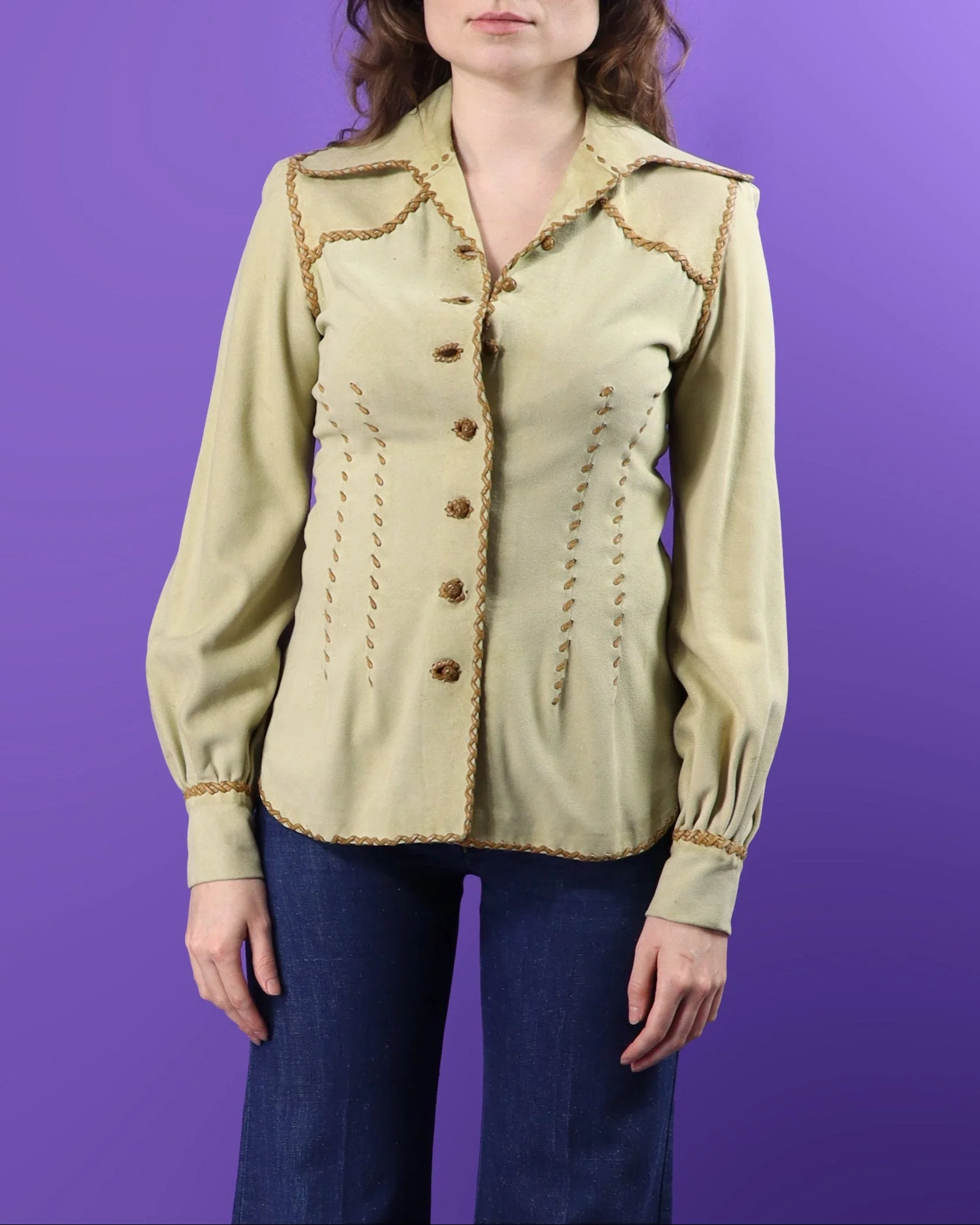 Vintage 1970s North Beach Leather Cream Suede Balloon Sleeve Shirt - Image 76