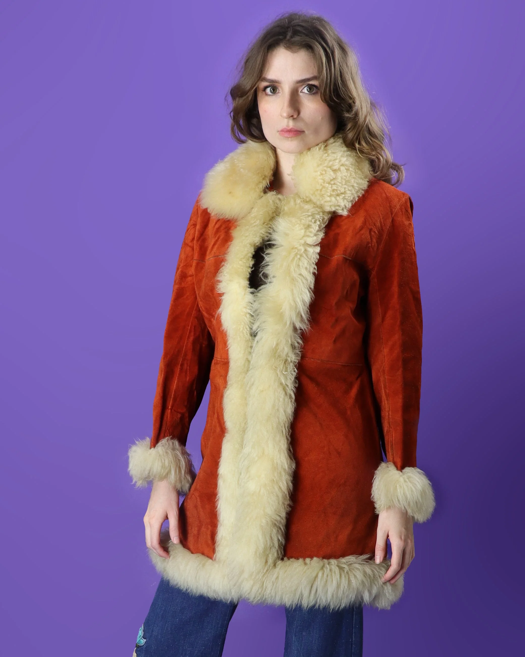 Vintage 1970s Penny Lane Afghan Burnt Orange Suede Coat - Image 13