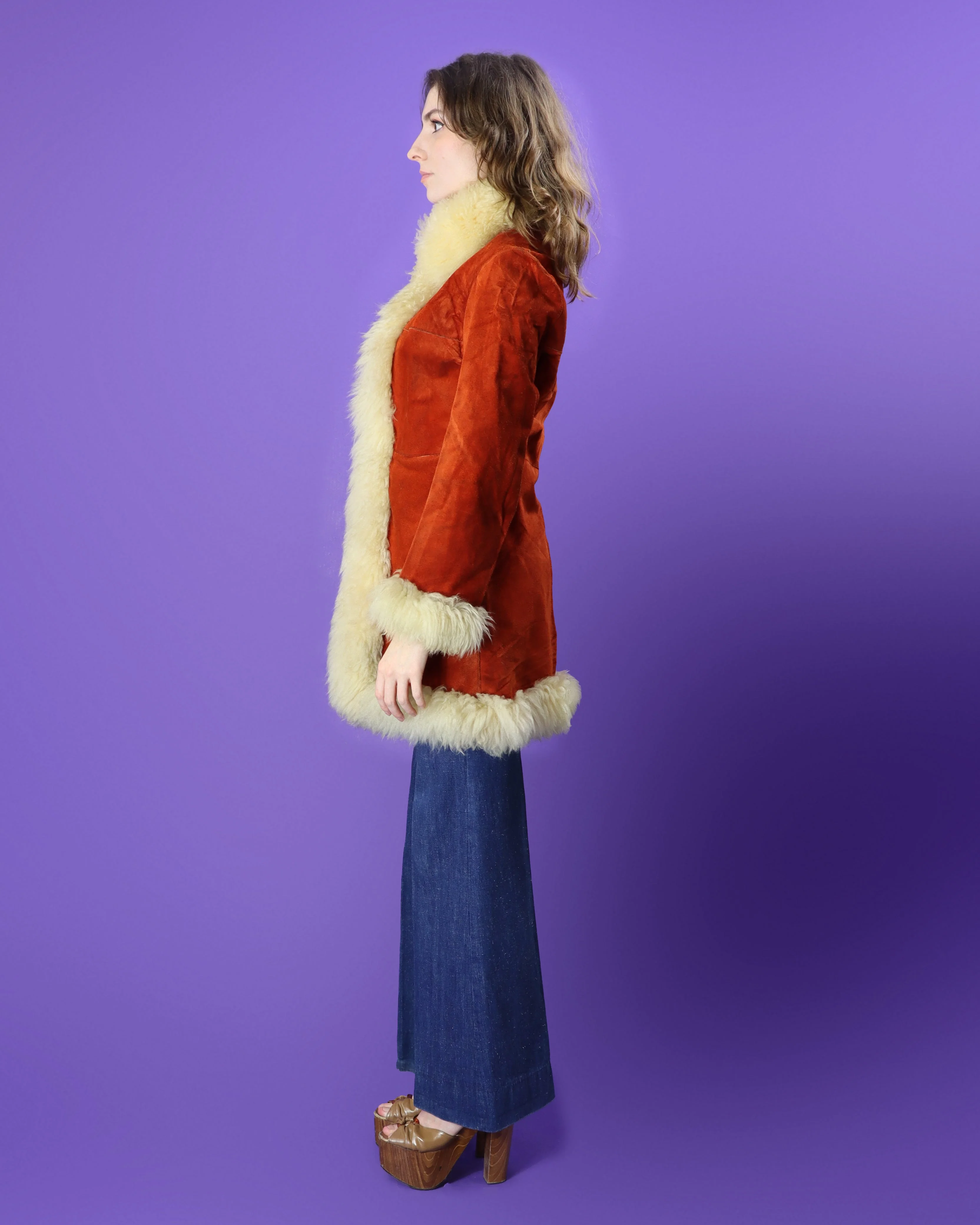 Vintage 1970s Penny Lane Afghan Burnt Orange Suede Coat - Image 4