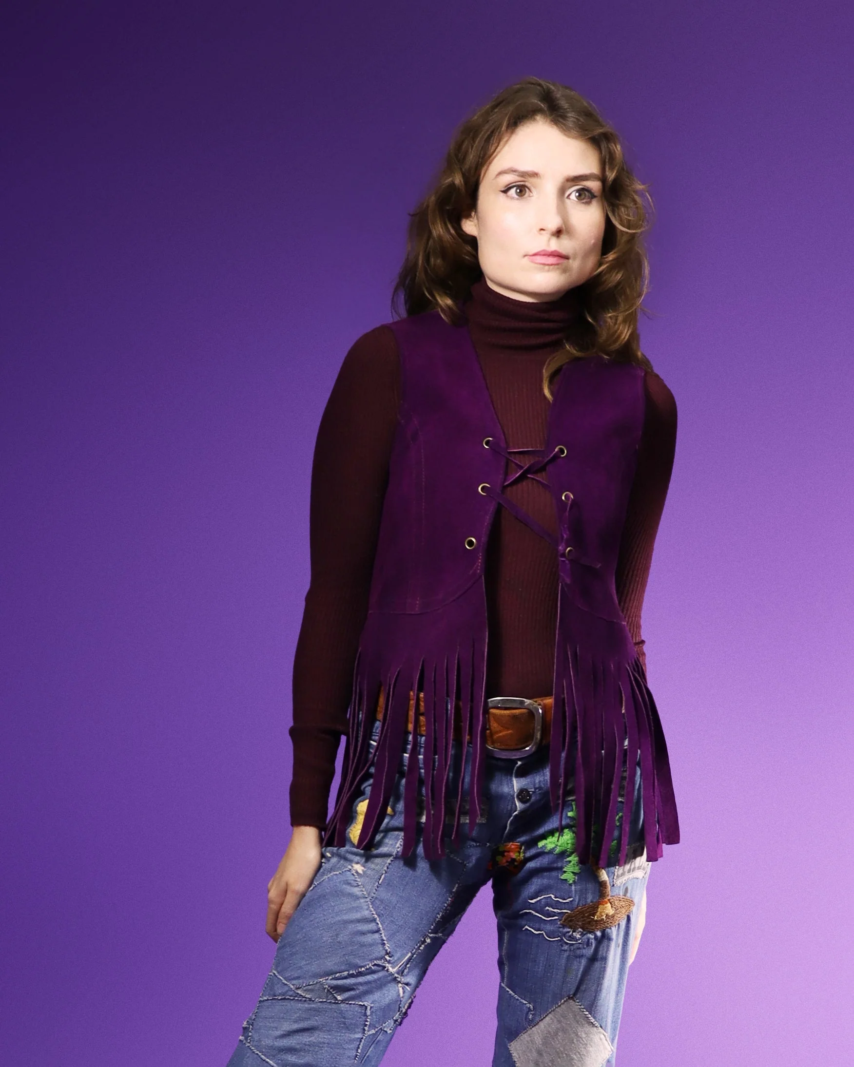 Vintage 1970s Purple Suede Fringe Vest - Image 136