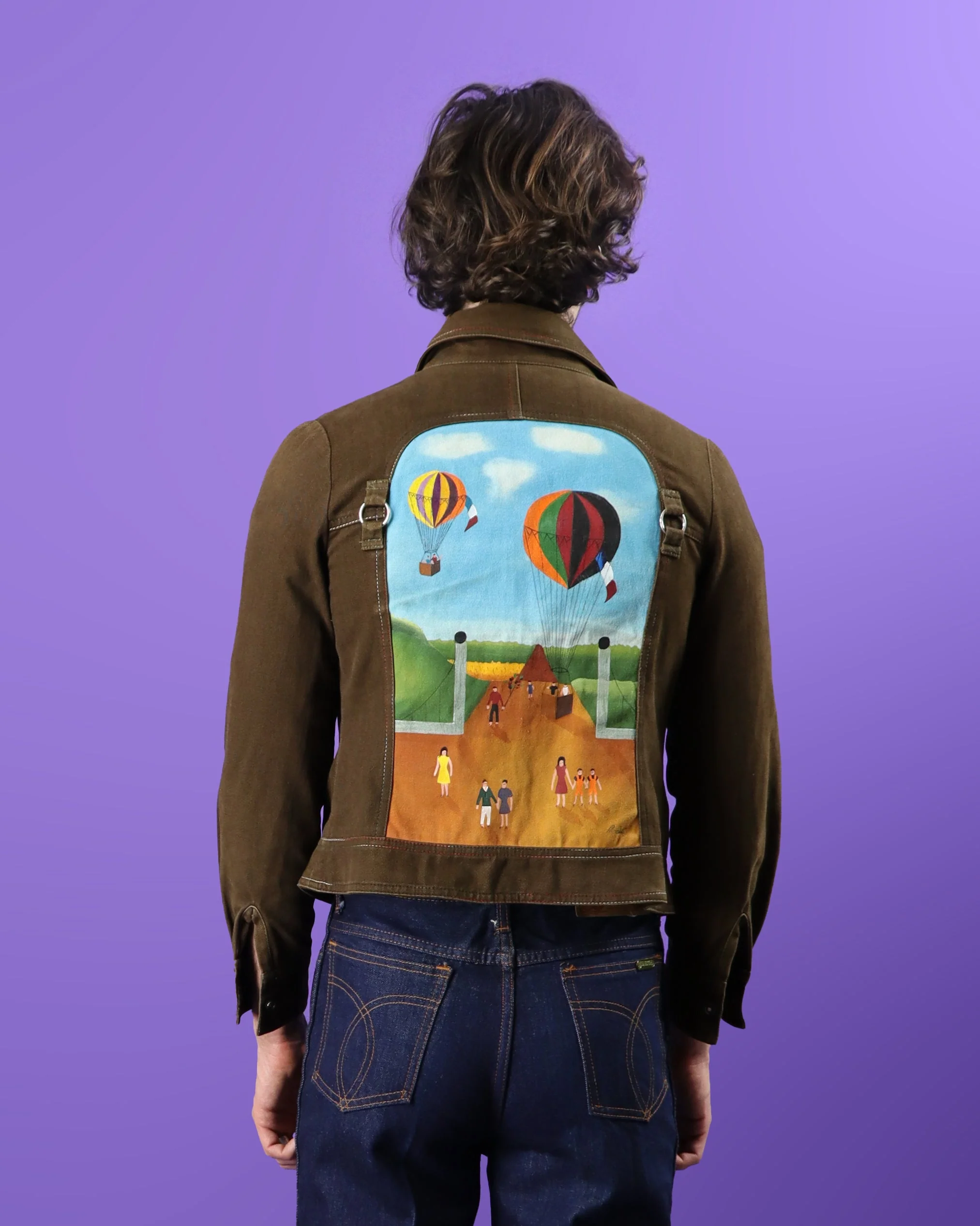 Vintage 1970s Roncelli Hand Painted Brown Denim Jacket - Image 206