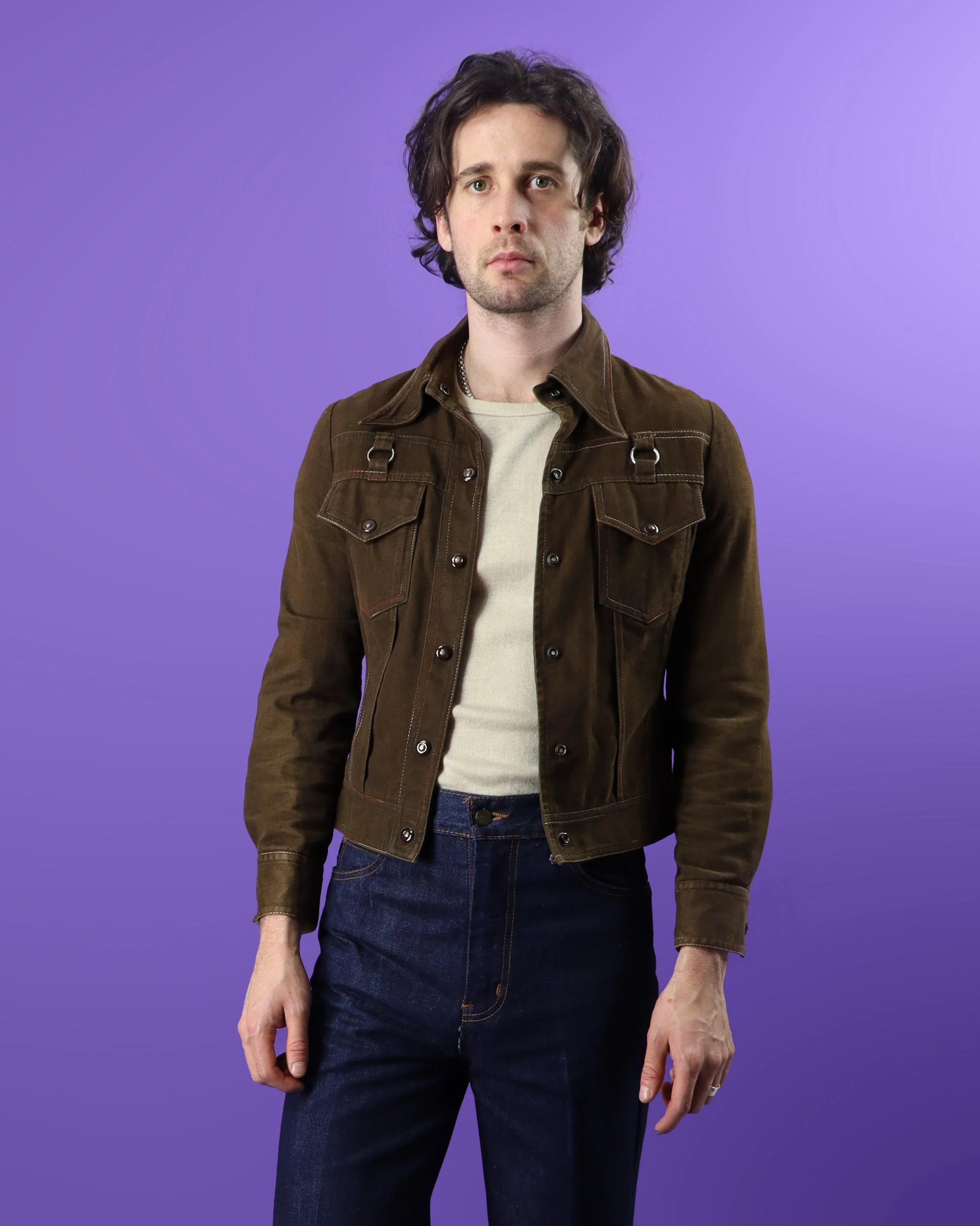 Vintage 1970s Roncelli Hand Painted Brown Denim Jacket - Image 244