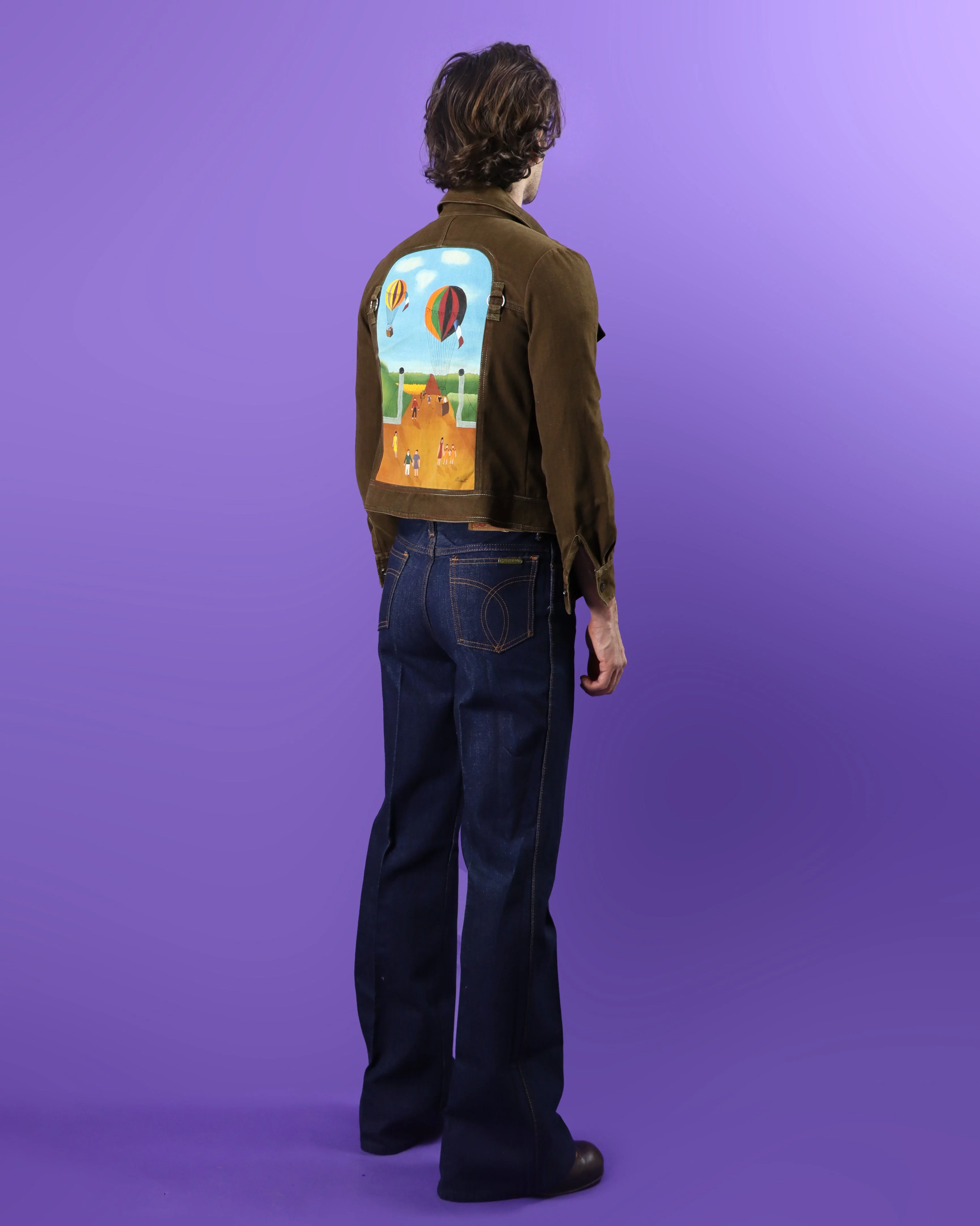 Vintage 1970s Roncelli Hand Painted Brown Denim Jacket - Image 65
