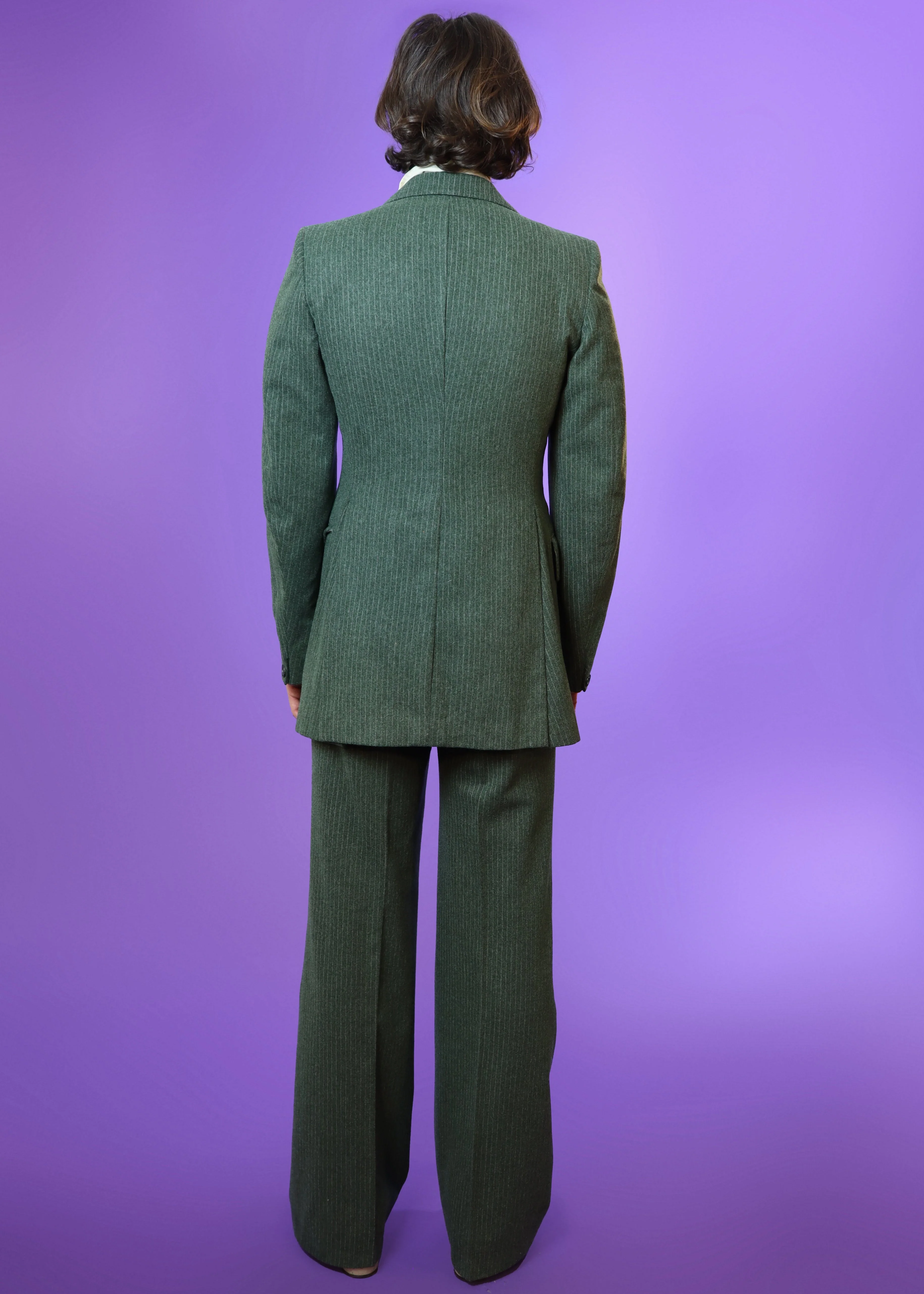 Vintage 1970s Sage Green Woollen Tailored Pinstripe Suit - Image 146