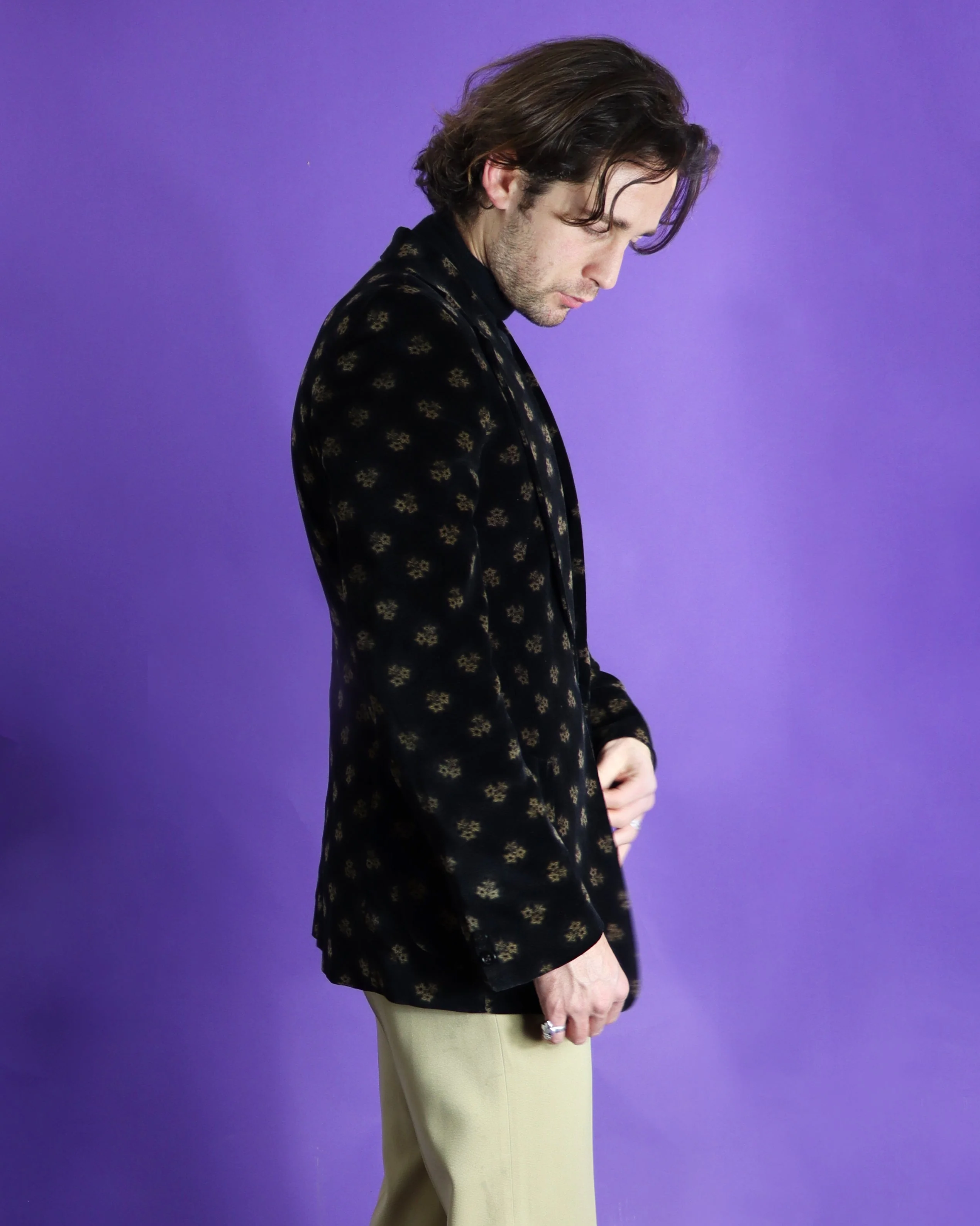 Vintage 1970s Stellular Floral Velvet Printed Blazer - Image 13