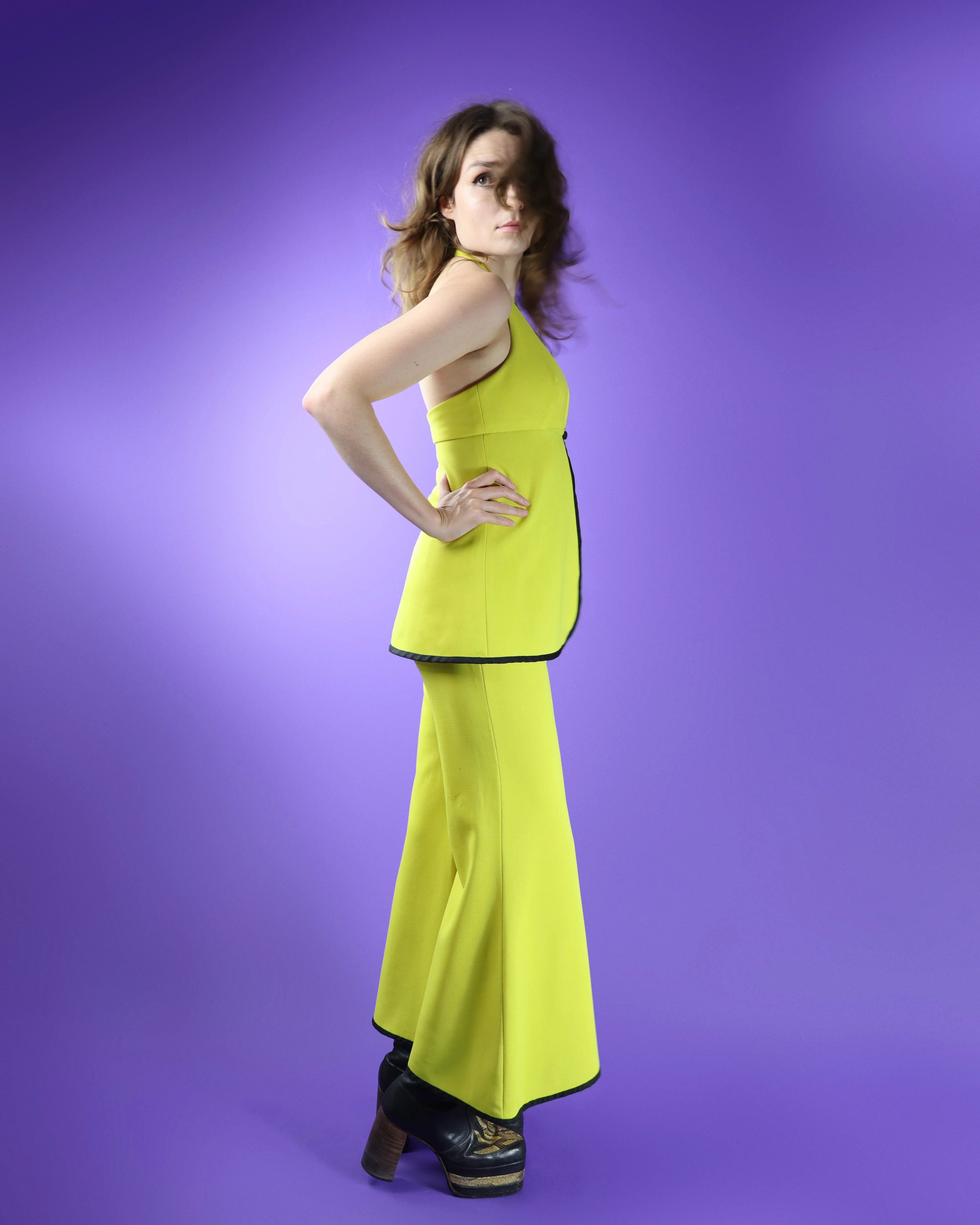Vintage 1970s Yellow Trouser Suit With Palazzo Flares and Halterneck Top - Image 77