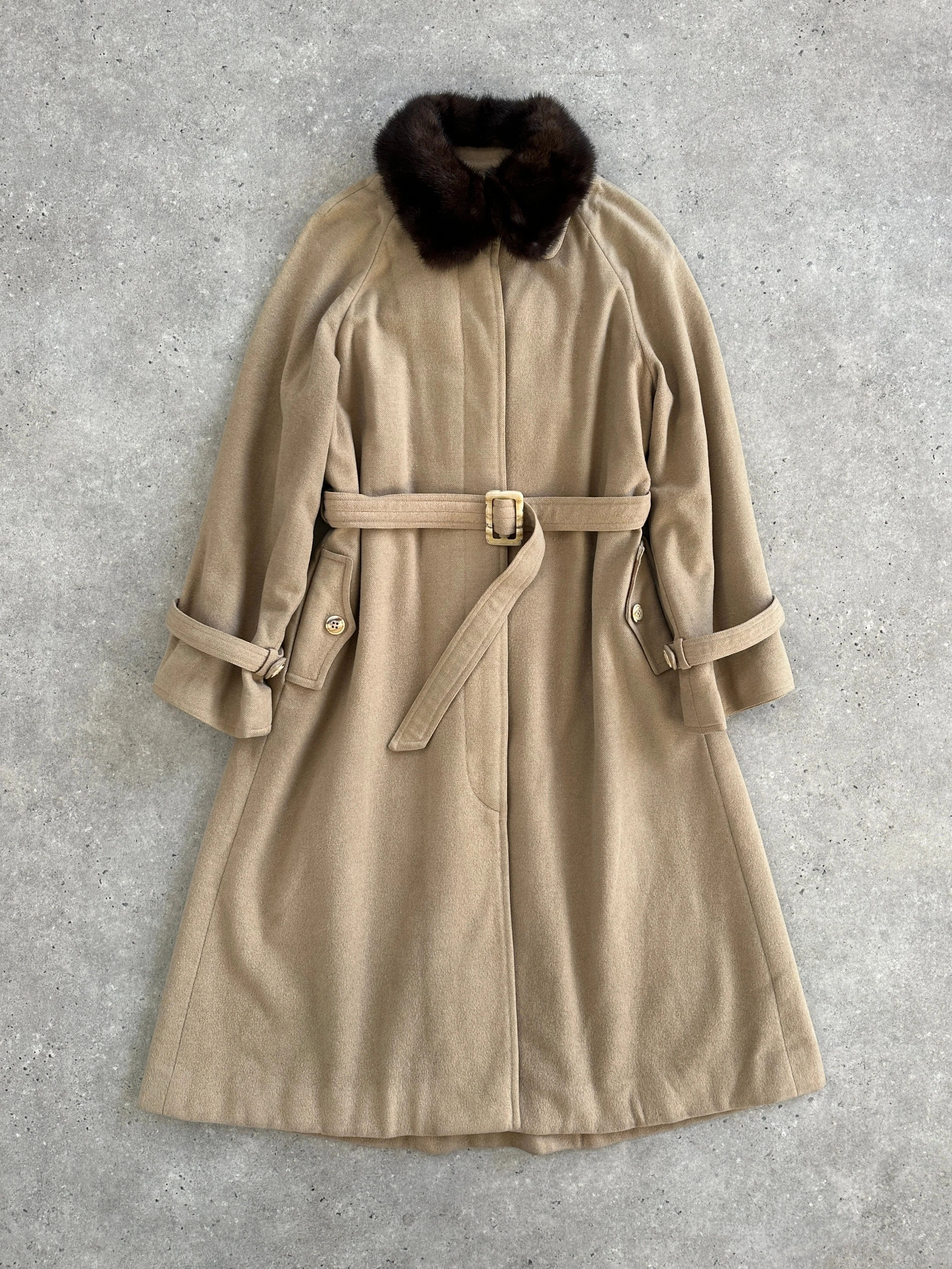 Vintage 1980s Wool Double Faced Fur Collar Belted Coat - S - Image 34