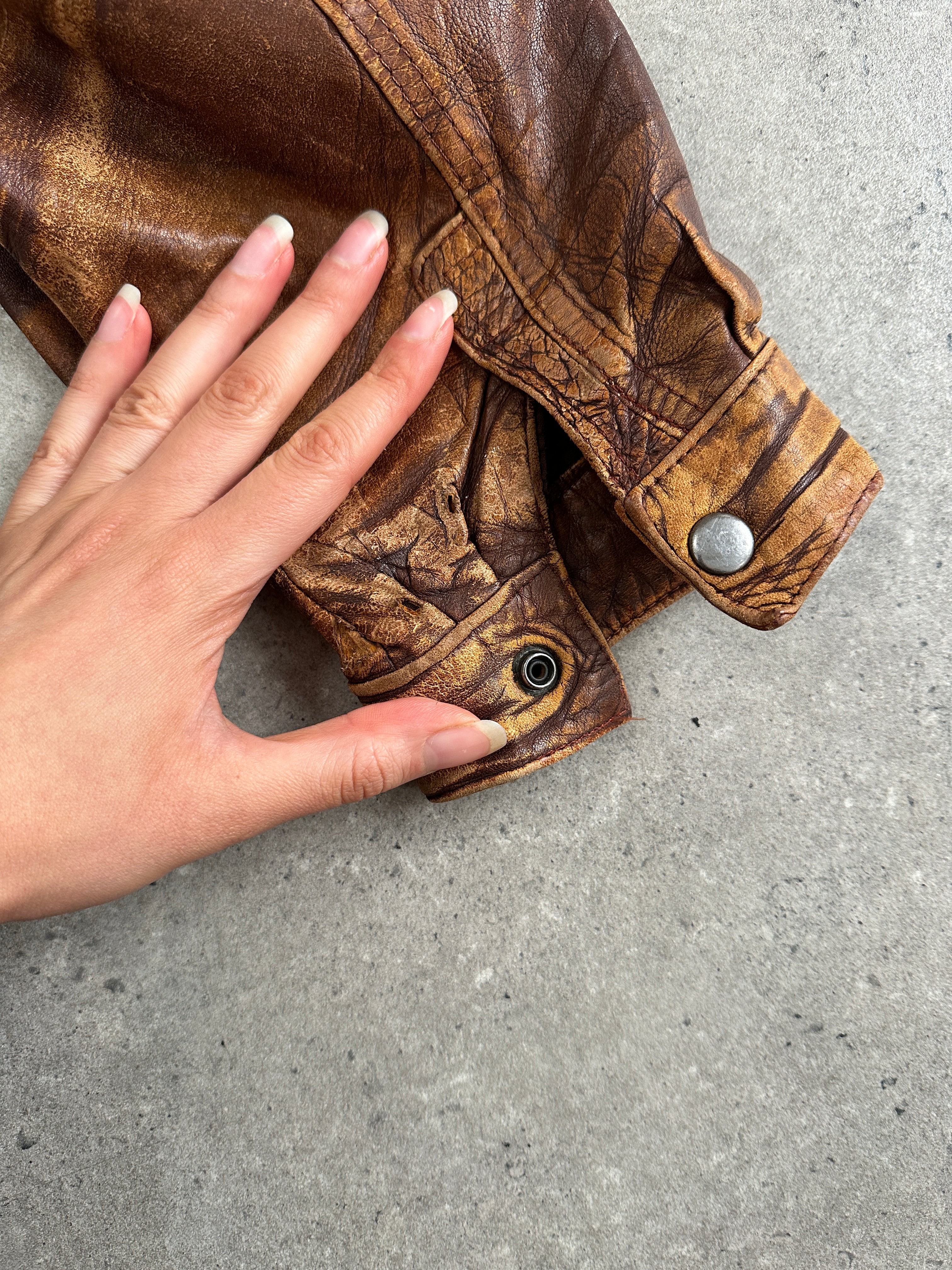 Vintage 1990s Aged Leather Bomber Jacket - XL - Image 15