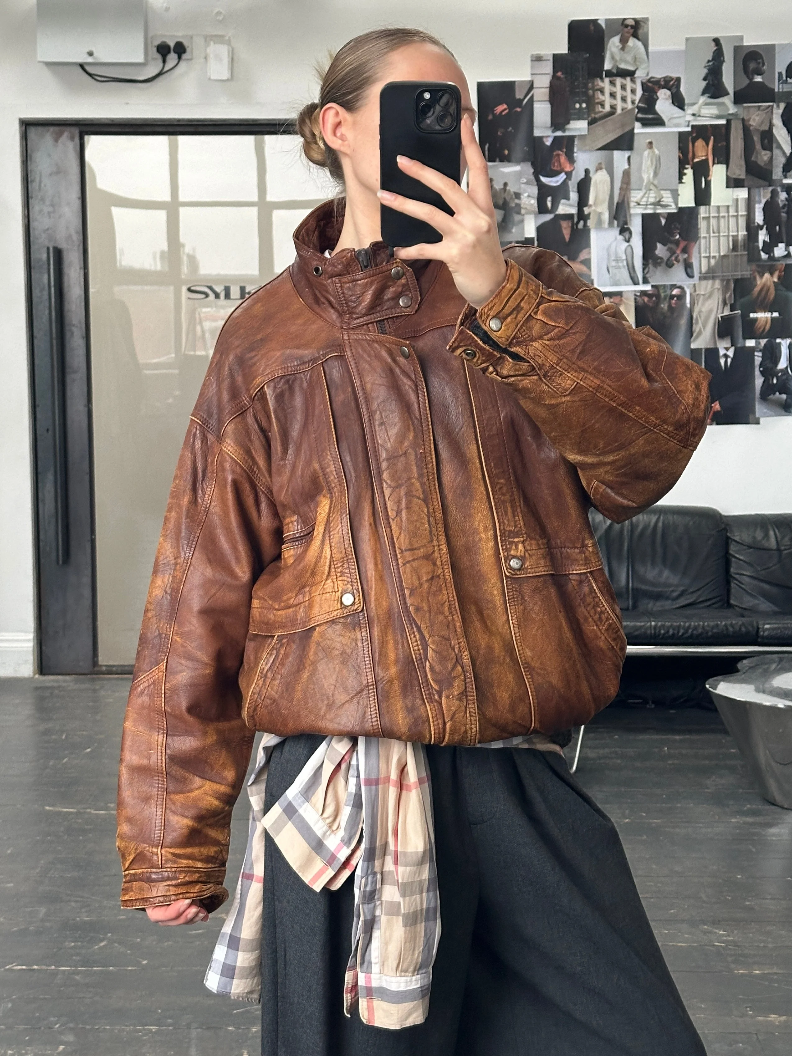 Vintage 1990s Aged Leather Bomber Jacket - XL - Image 33