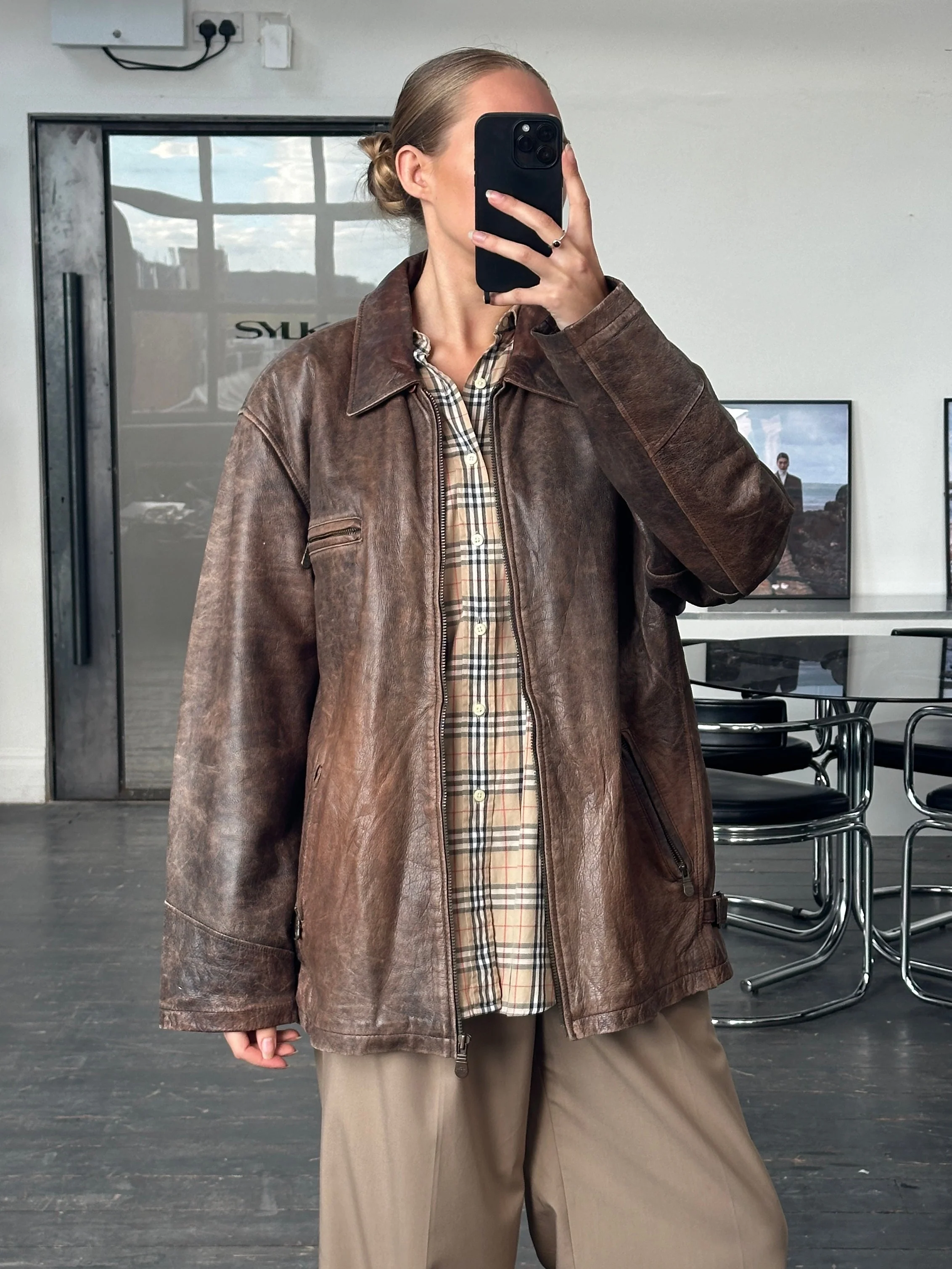 Vintage 1990s Aged Leather Jacket - XL - Image 20