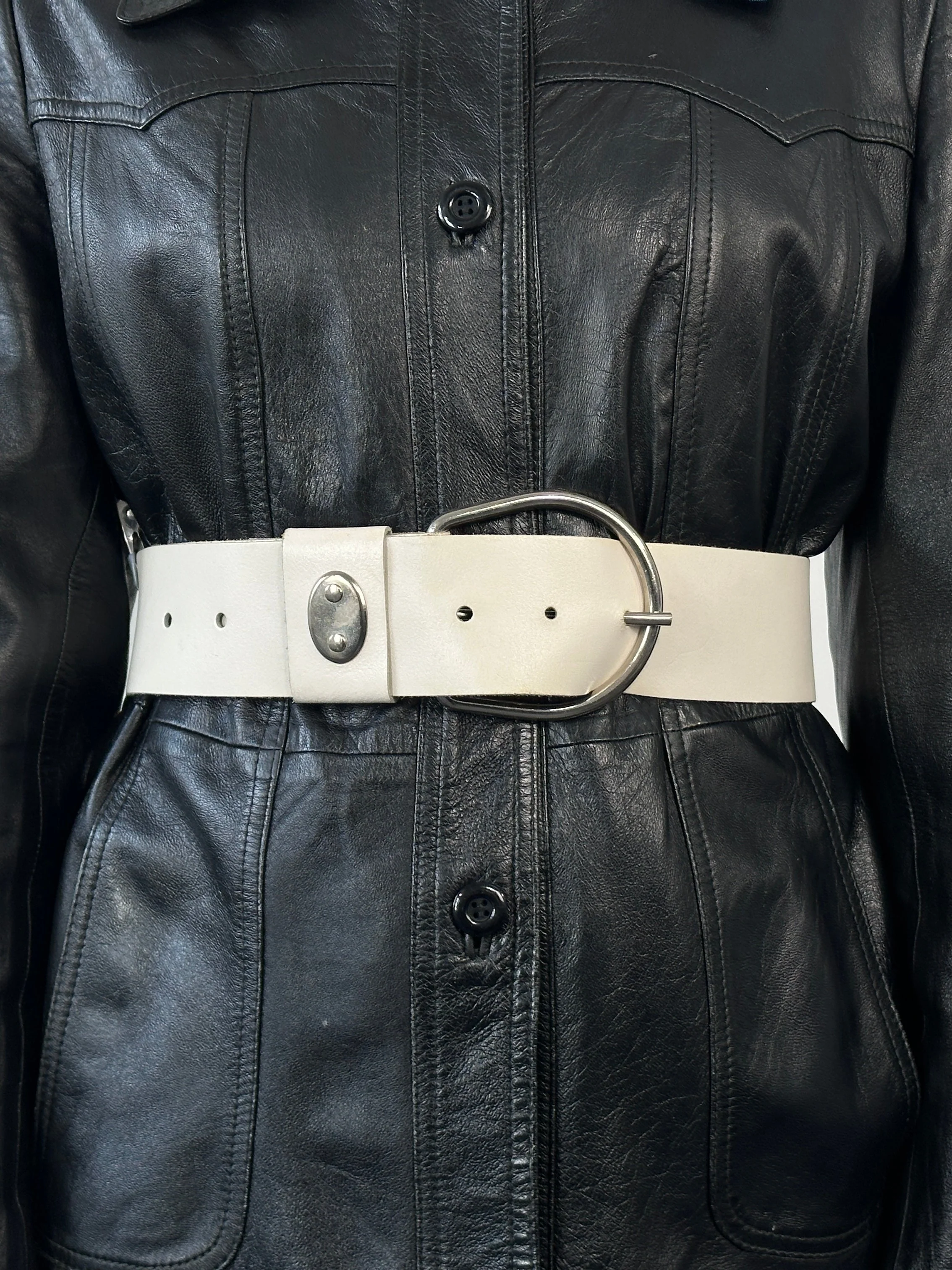 Vintage 1990s Chrome Chunky Leather Belt - W27-34 - Image 8
