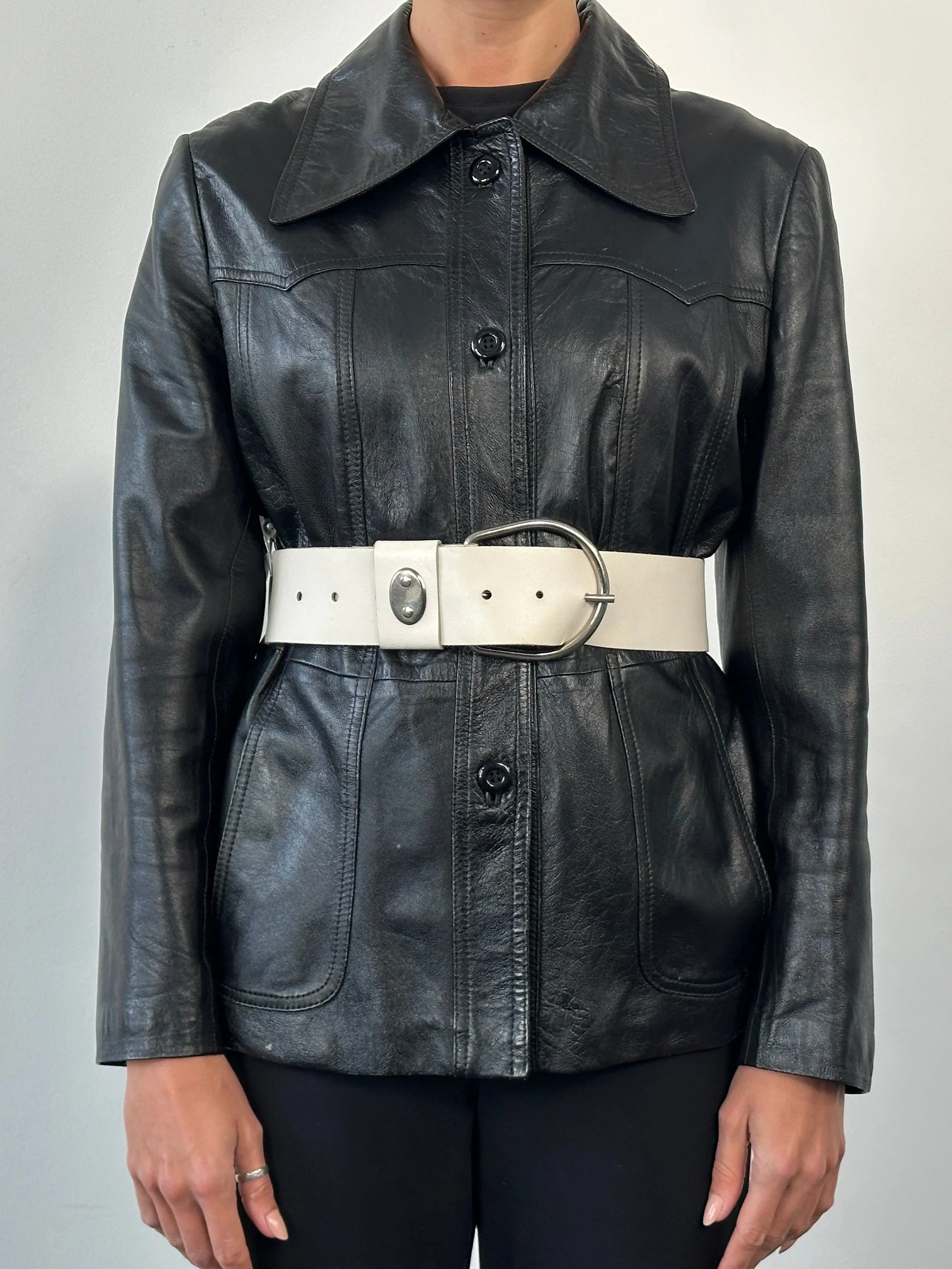 Vintage 1990s Chrome Chunky Leather Belt - W27-34 - Image 9