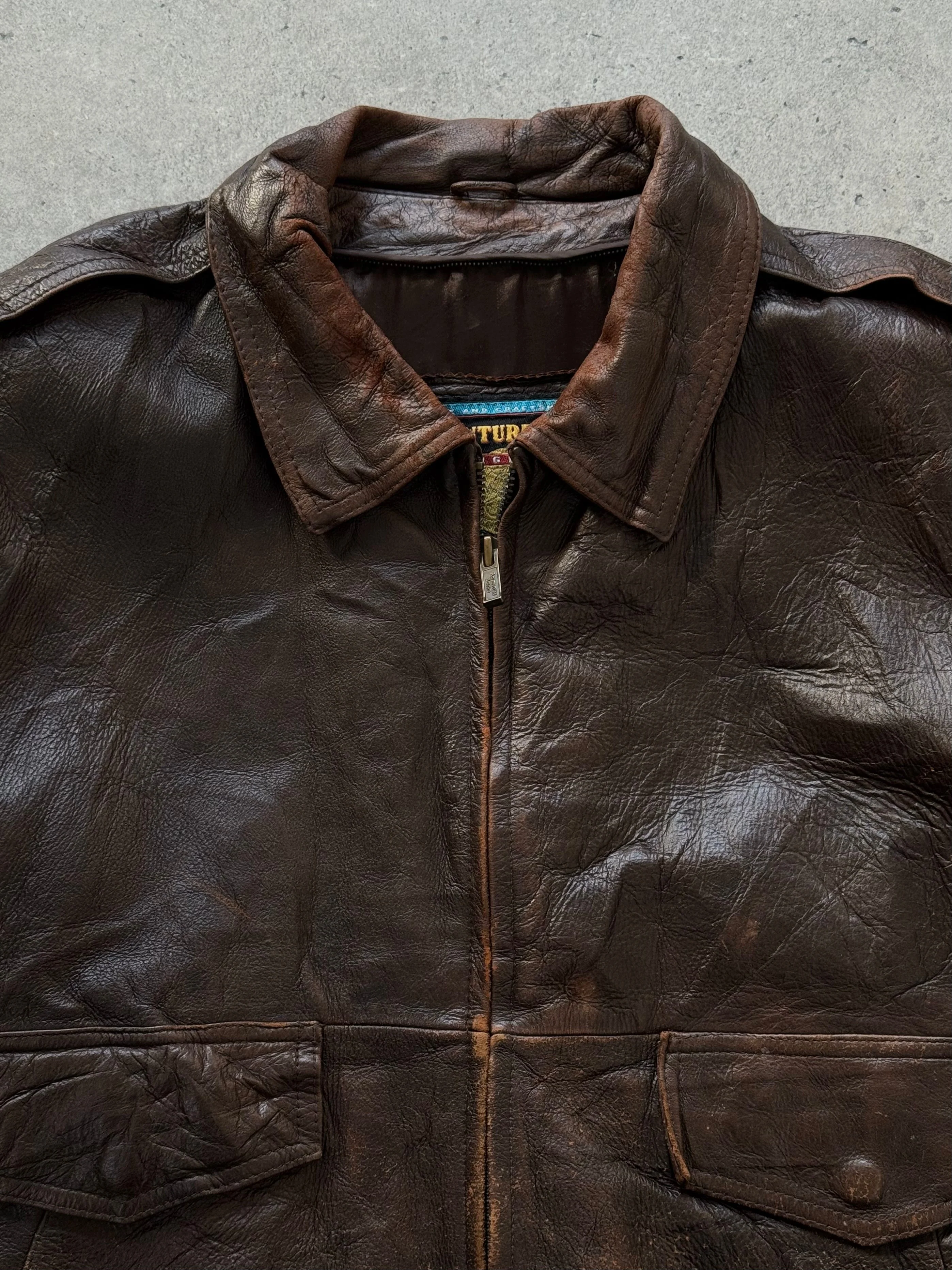 Vintage 1990s Distressed Leather Bomber Jacket - XL - Image 27