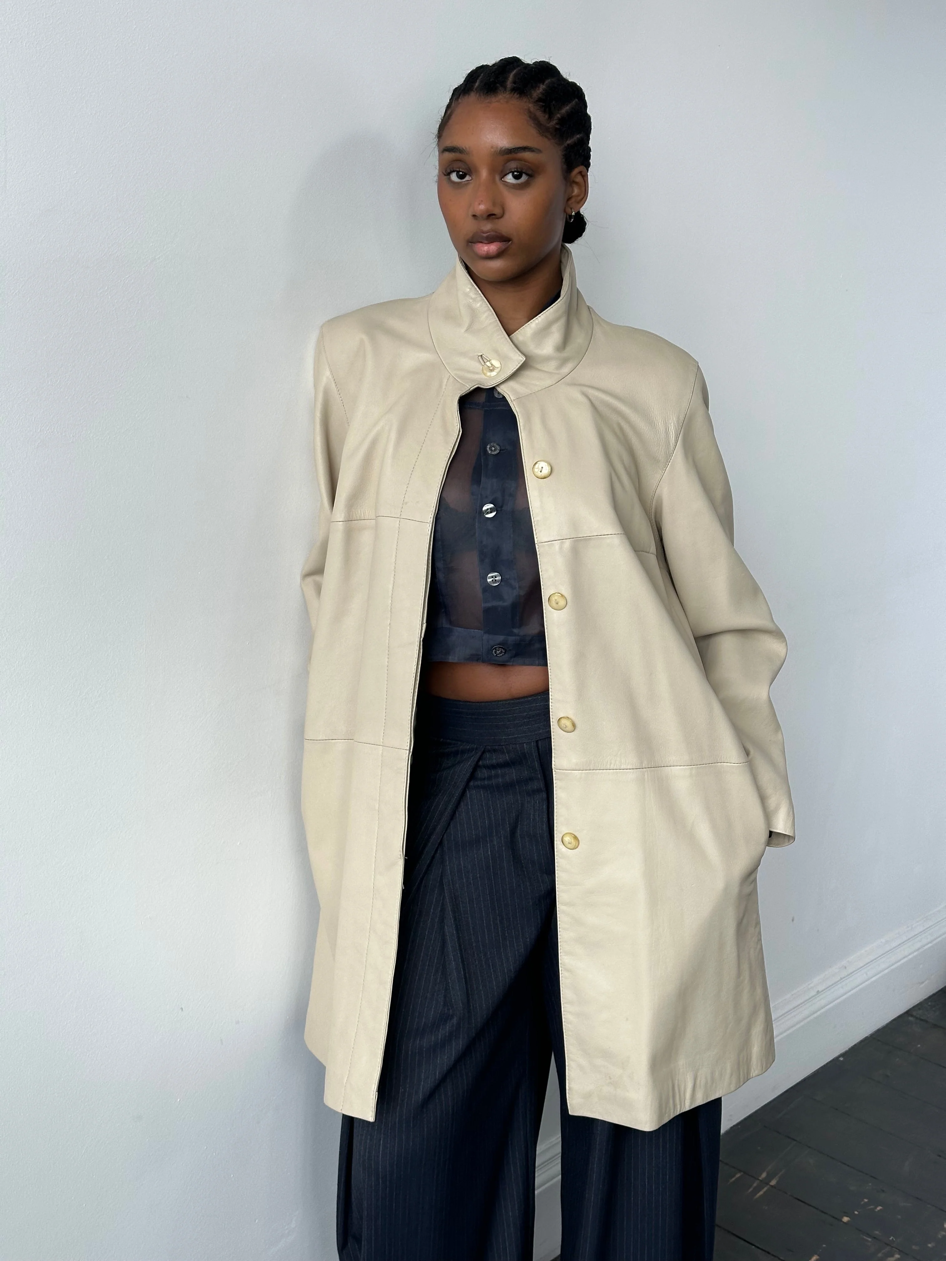 Vintage 1990s High Neck Leather Trench Coat - M/L - Image 21