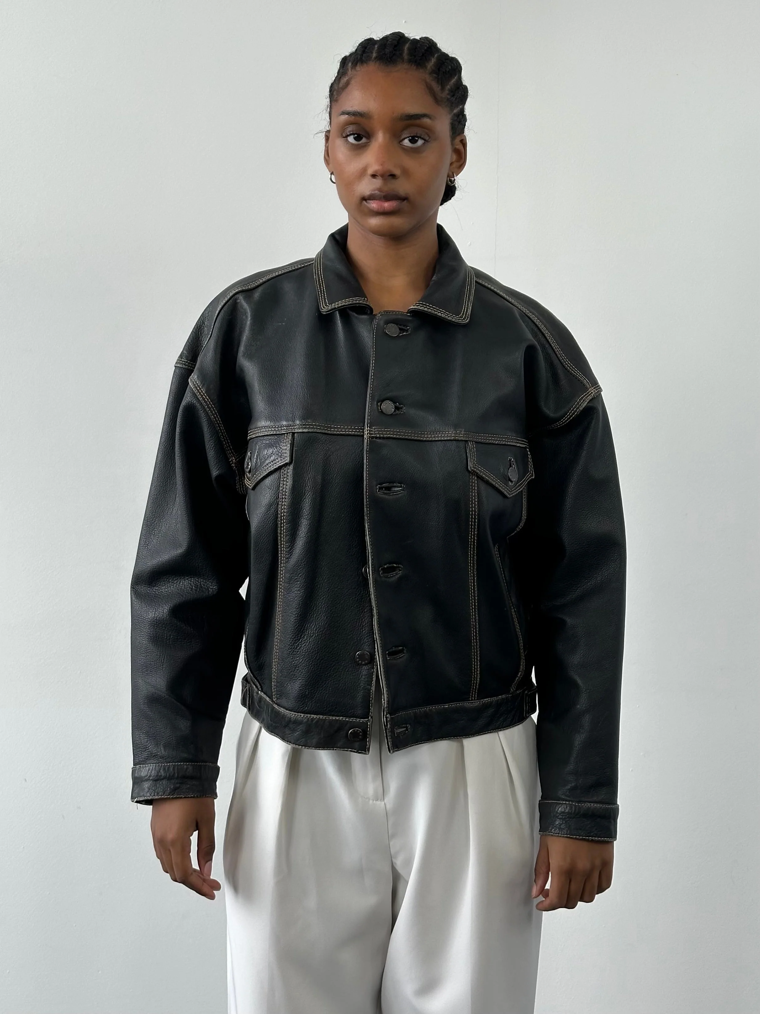 Vintage 1990s Leather Boxy Jacket - M/L - Image 12