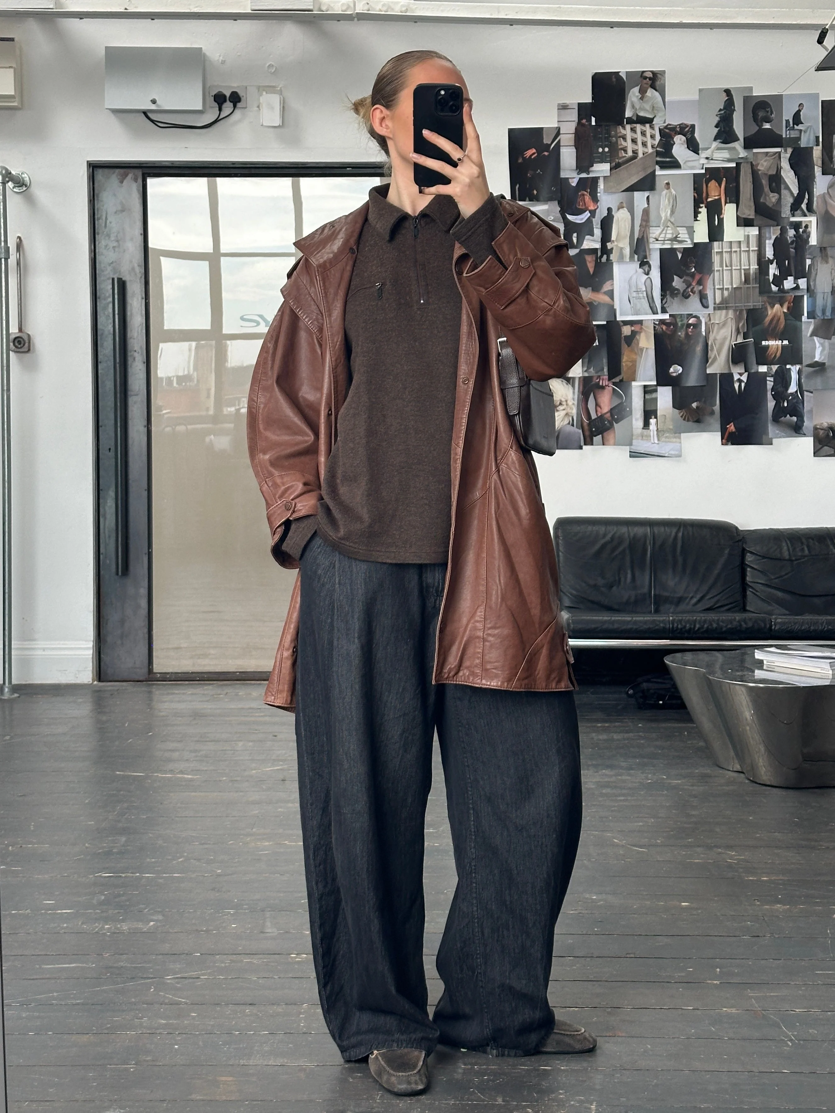 Vintage 1990s Leather High Neck Trench Coat - L - Image 6
