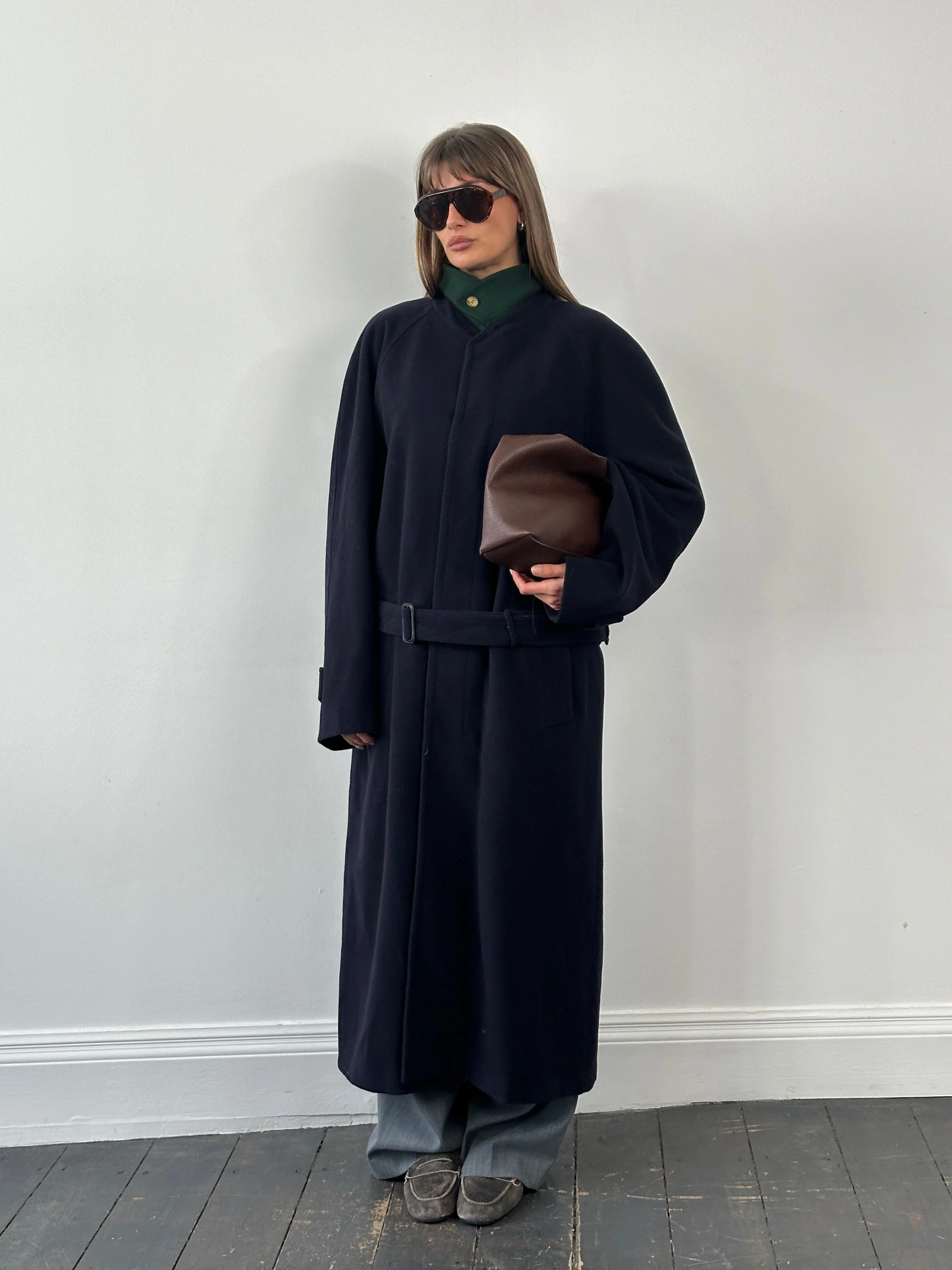Vintage 1990s Pure Wool High Neck Belted Coat - XXL - Image 4