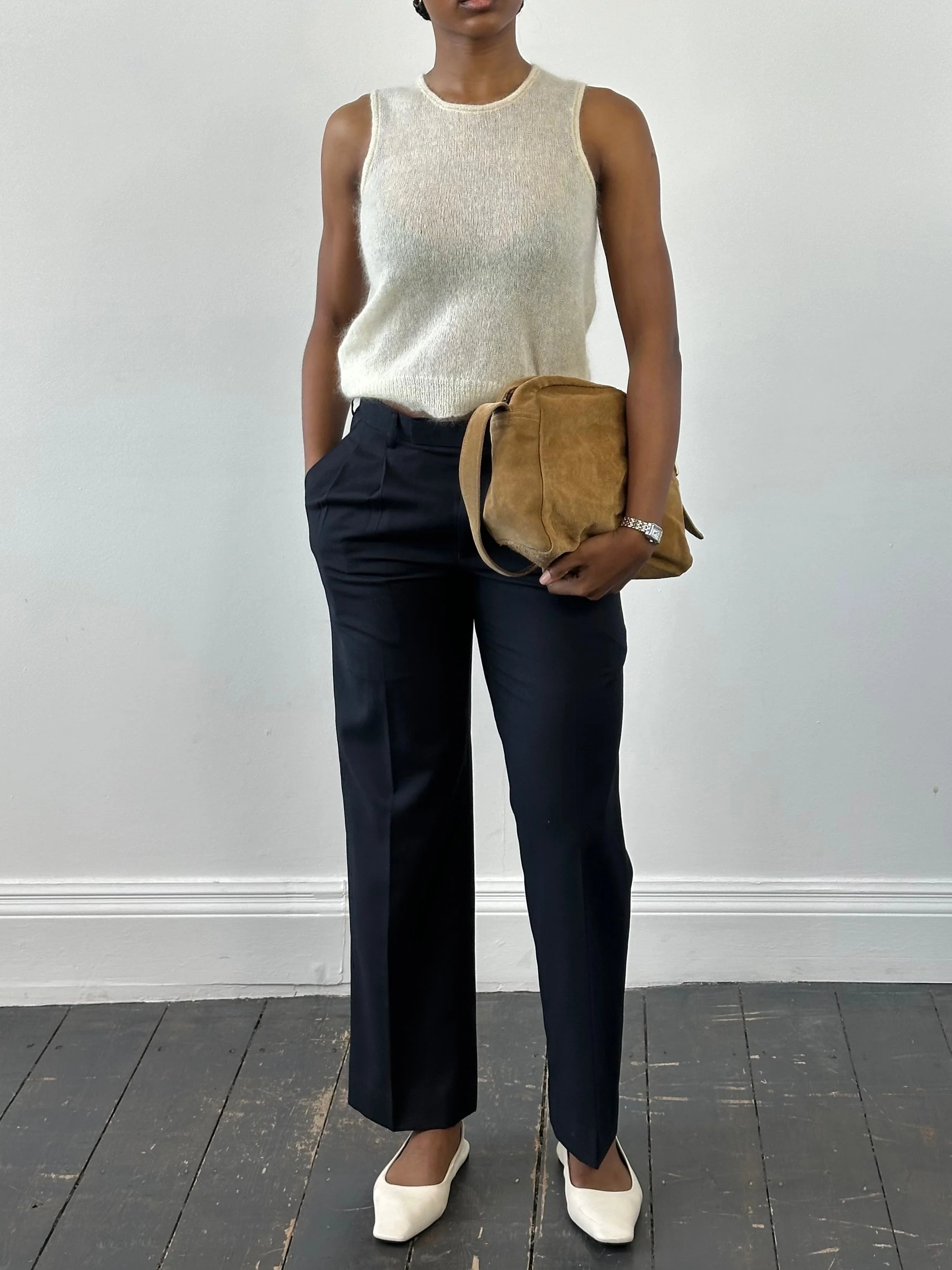 Vintage 2000s Wool Pleated Straight Leg Tailored Trousers - W28 - Image 8