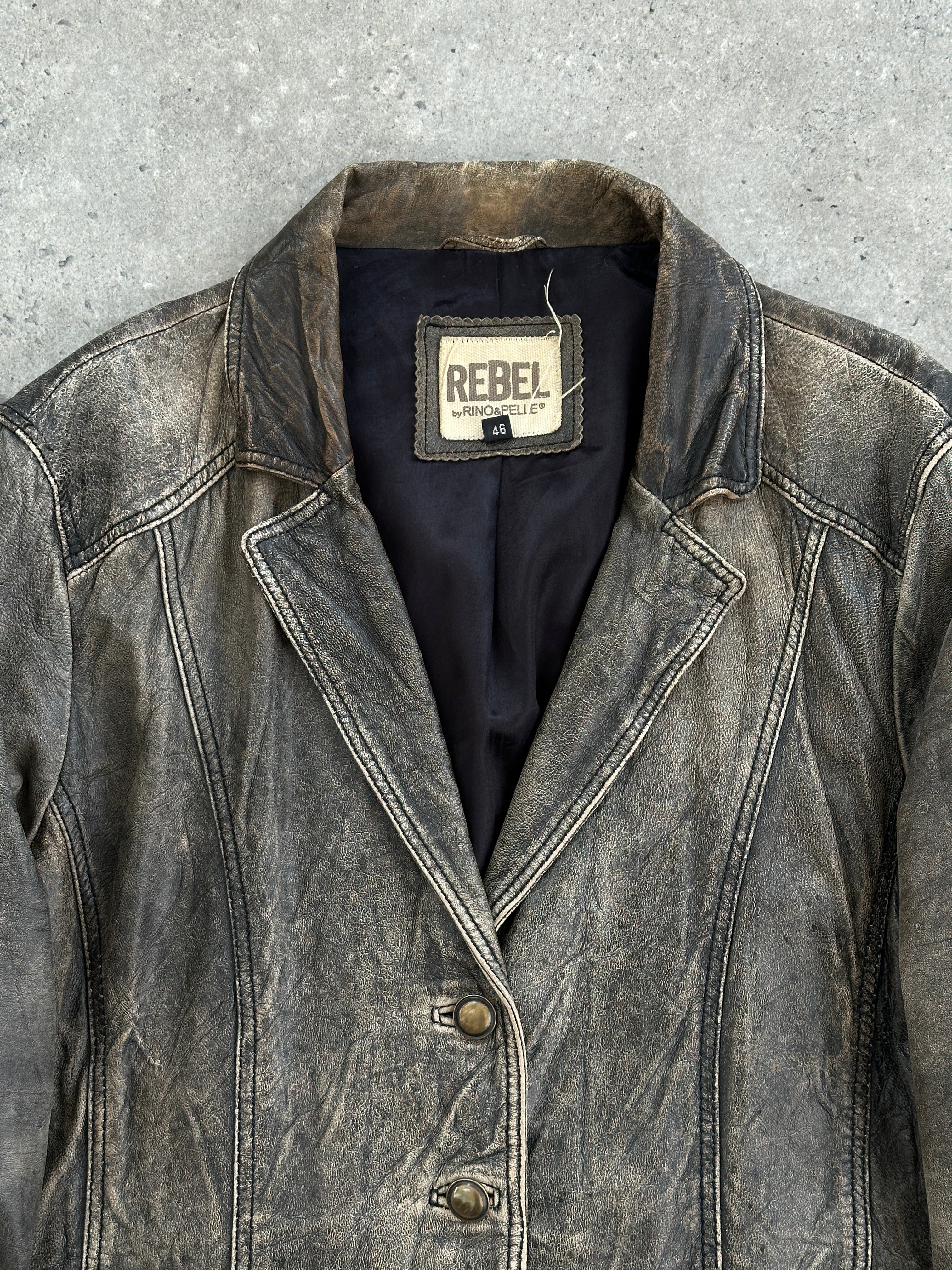 Vintage Aged Leather Blazer Jacket - M - Image 9