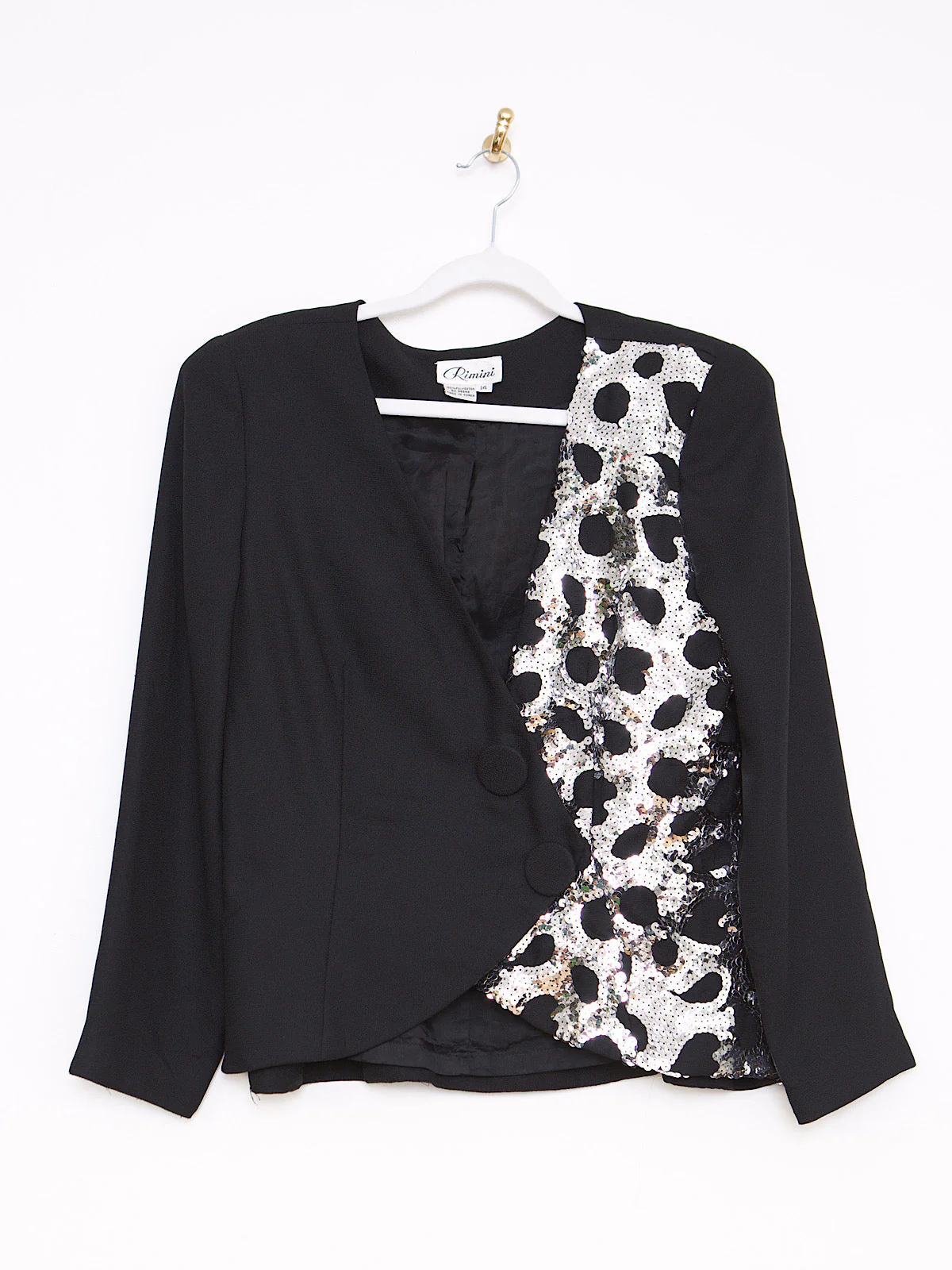 VINTAGE BLACK SILVER SEQUINS FITTED BLAZER - Image 9