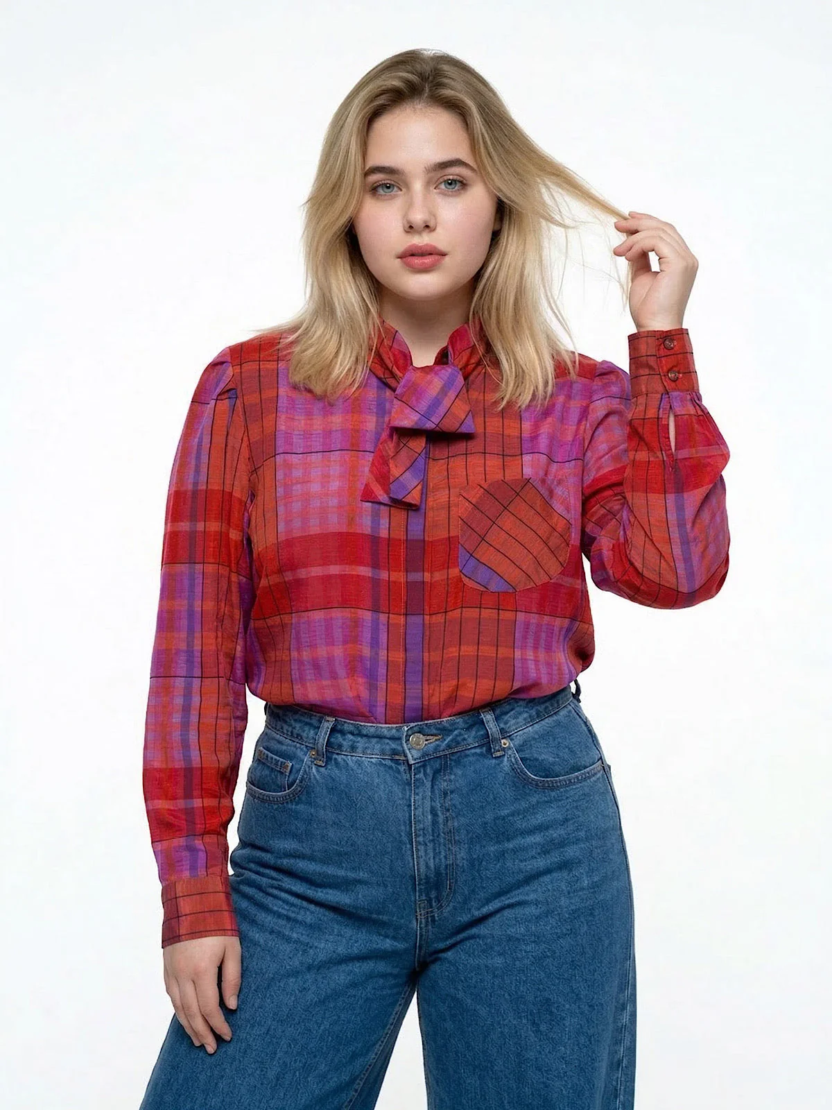 VINTAGE BRIGHT TARTAN SHIRT WITH CRAVATE - Image 10
