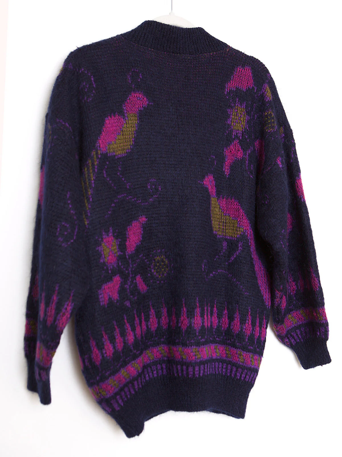 Vintage cardigan wool mohair with large colourful birds - Image 4