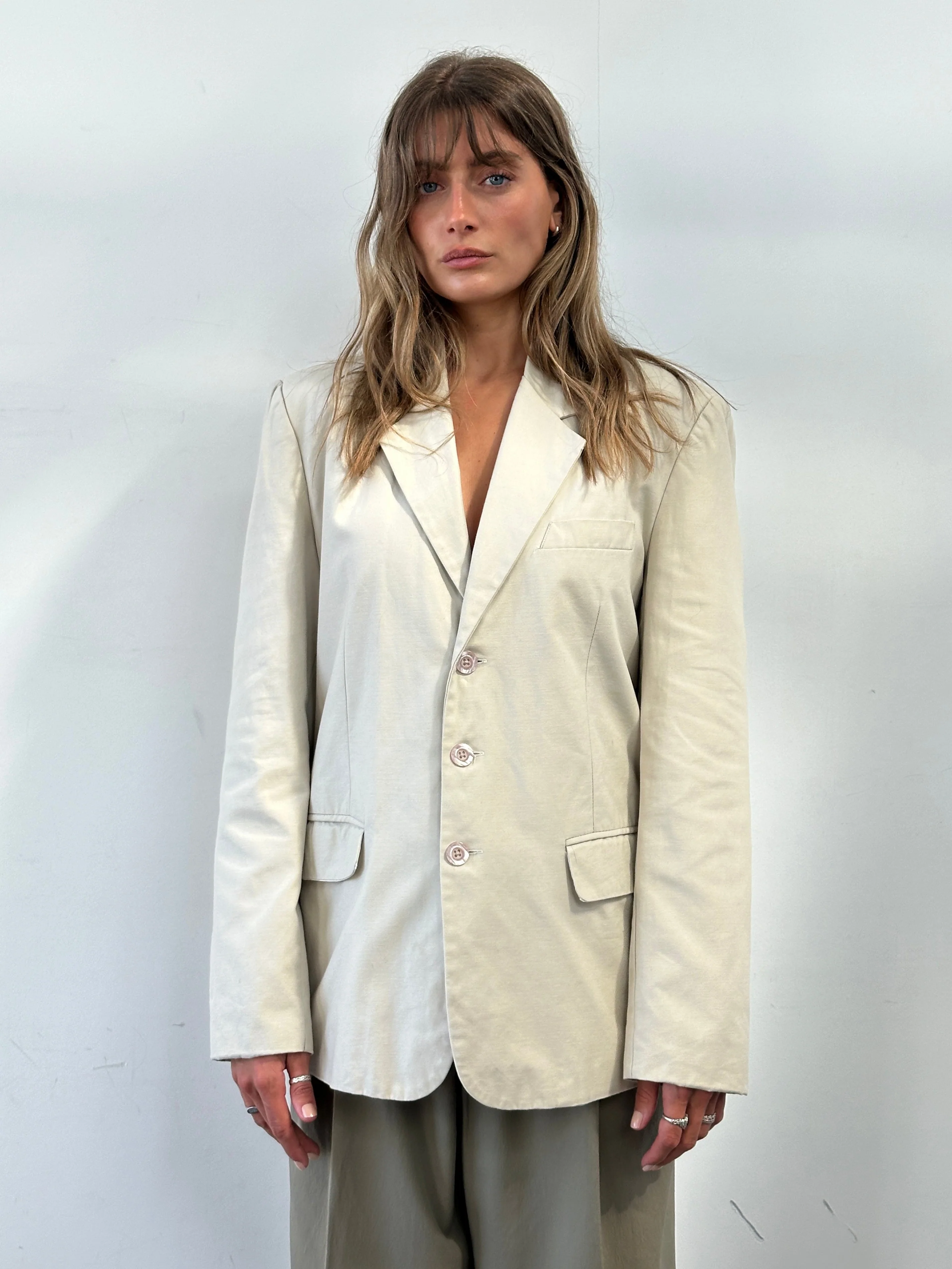 Vintage Cotton Single Breasted Blazer - L - Image 11