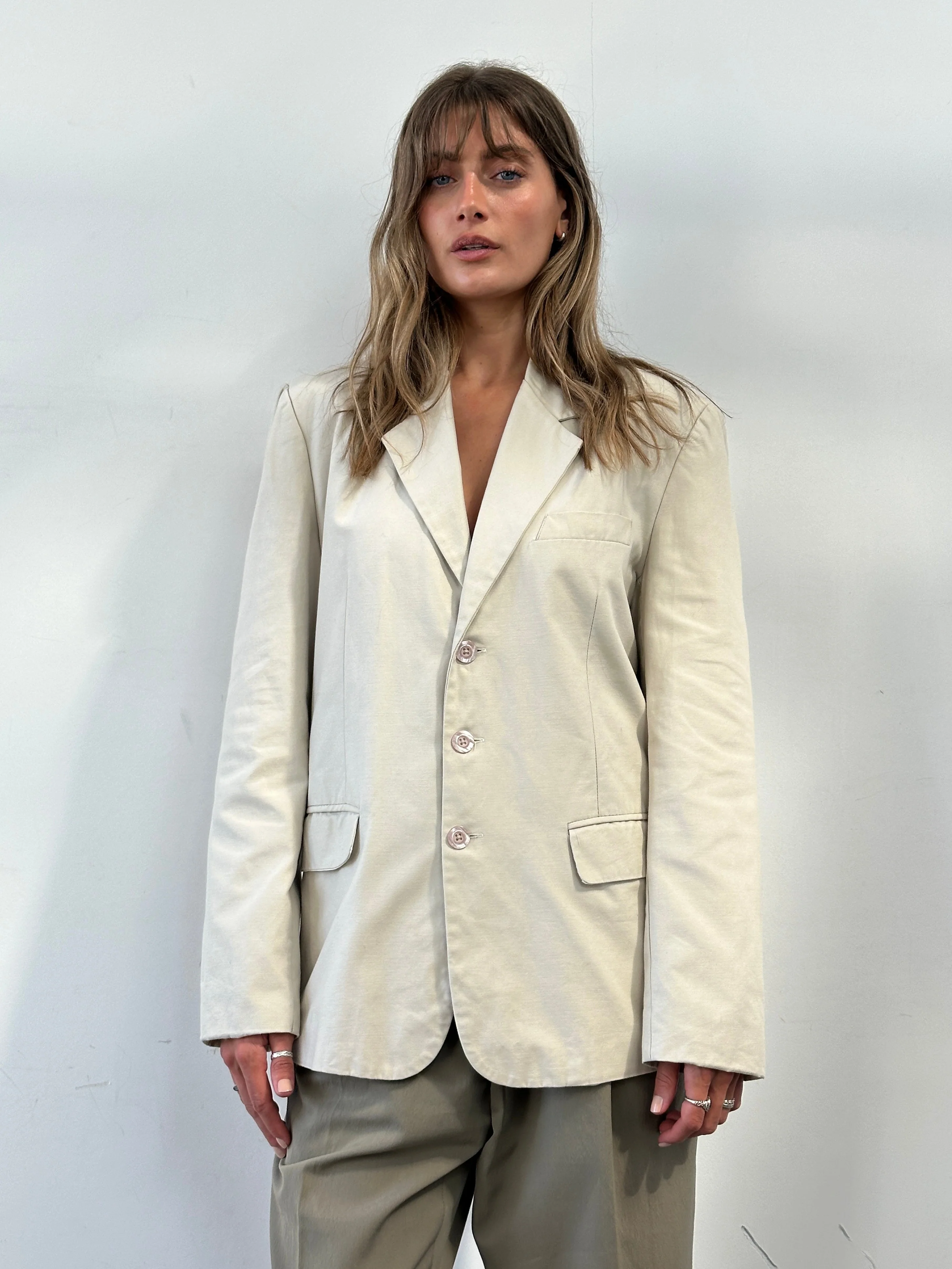 Vintage Cotton Single Breasted Blazer - L - Image 13