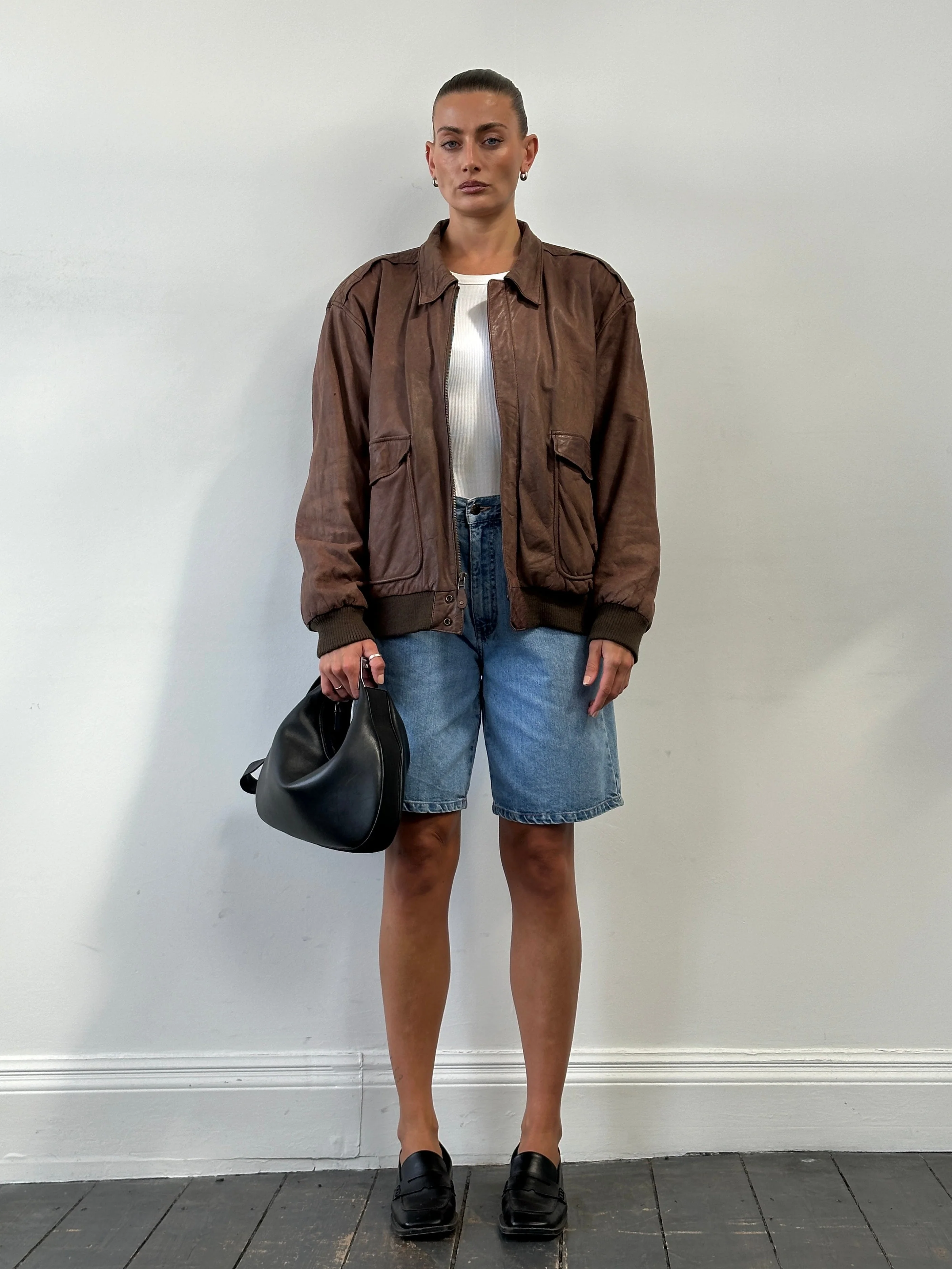 Vintage Leather Bomber Jacket - L/XL - Image 18