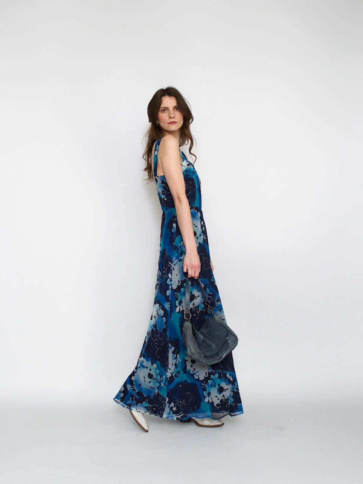 Vintage maxi dress blue florals shoulder straps by Vera Mont - Image 6