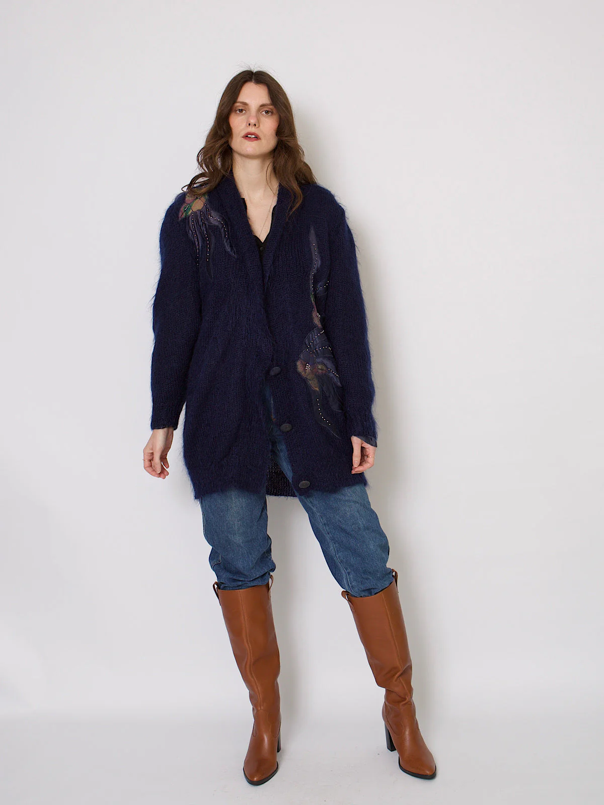 Vintage navy mohair cardigan with embellishments - Image 5
