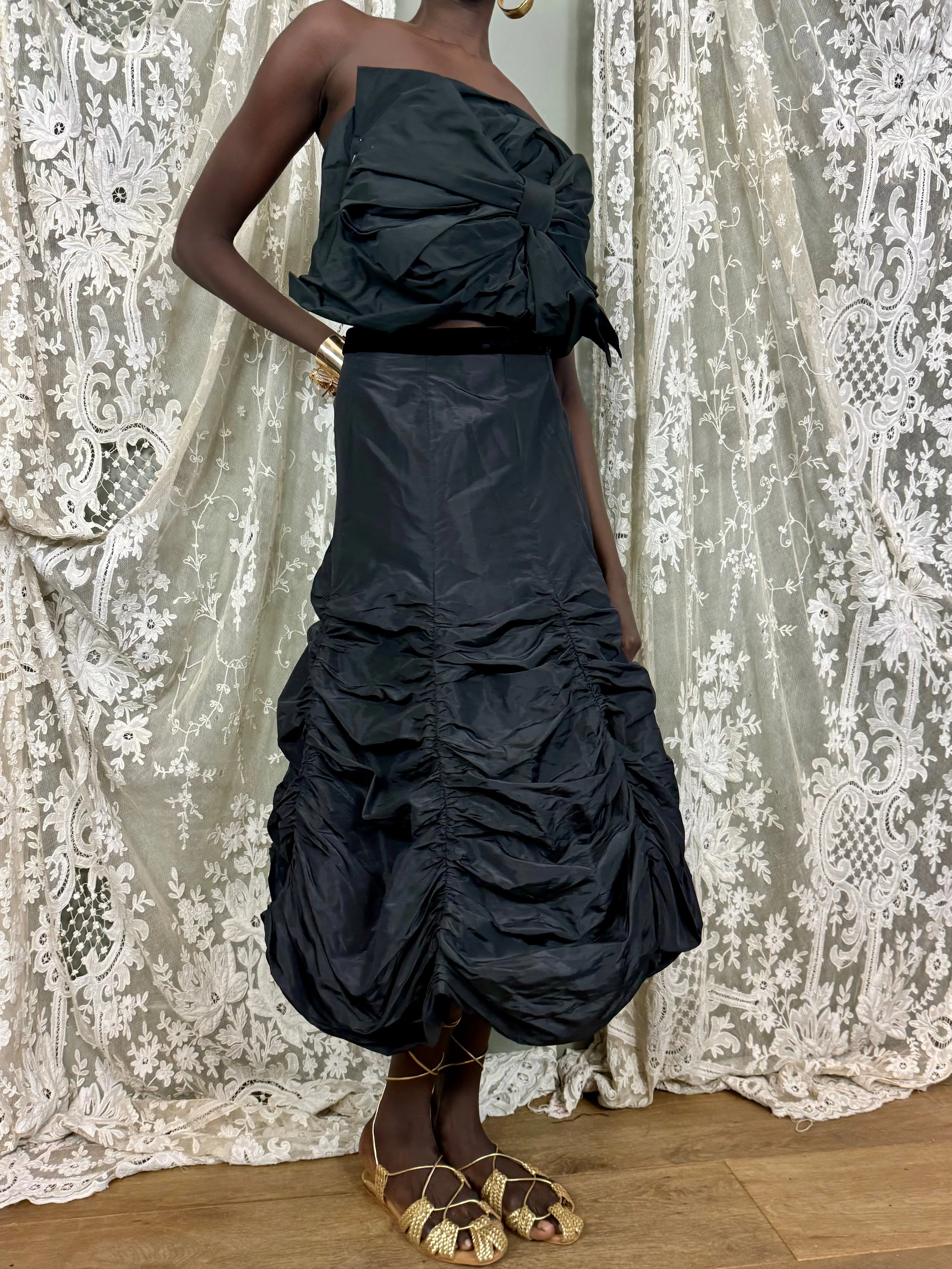 Wanda, black parachute draped taffeta skirt - Image 4