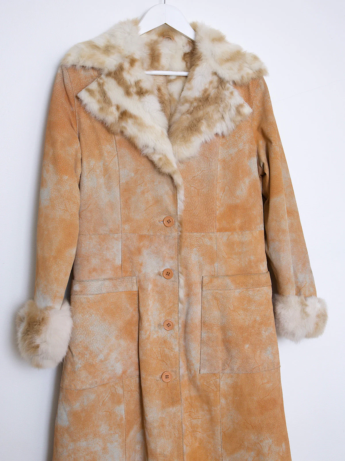 Y2K real suede leather and fur coat tie dye effect - Image 3